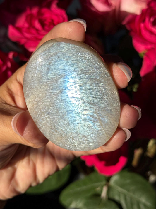Super Flashy Blue Moonstone, Moonstone, Blue Flash Moonstone, High Grade Palm Stone