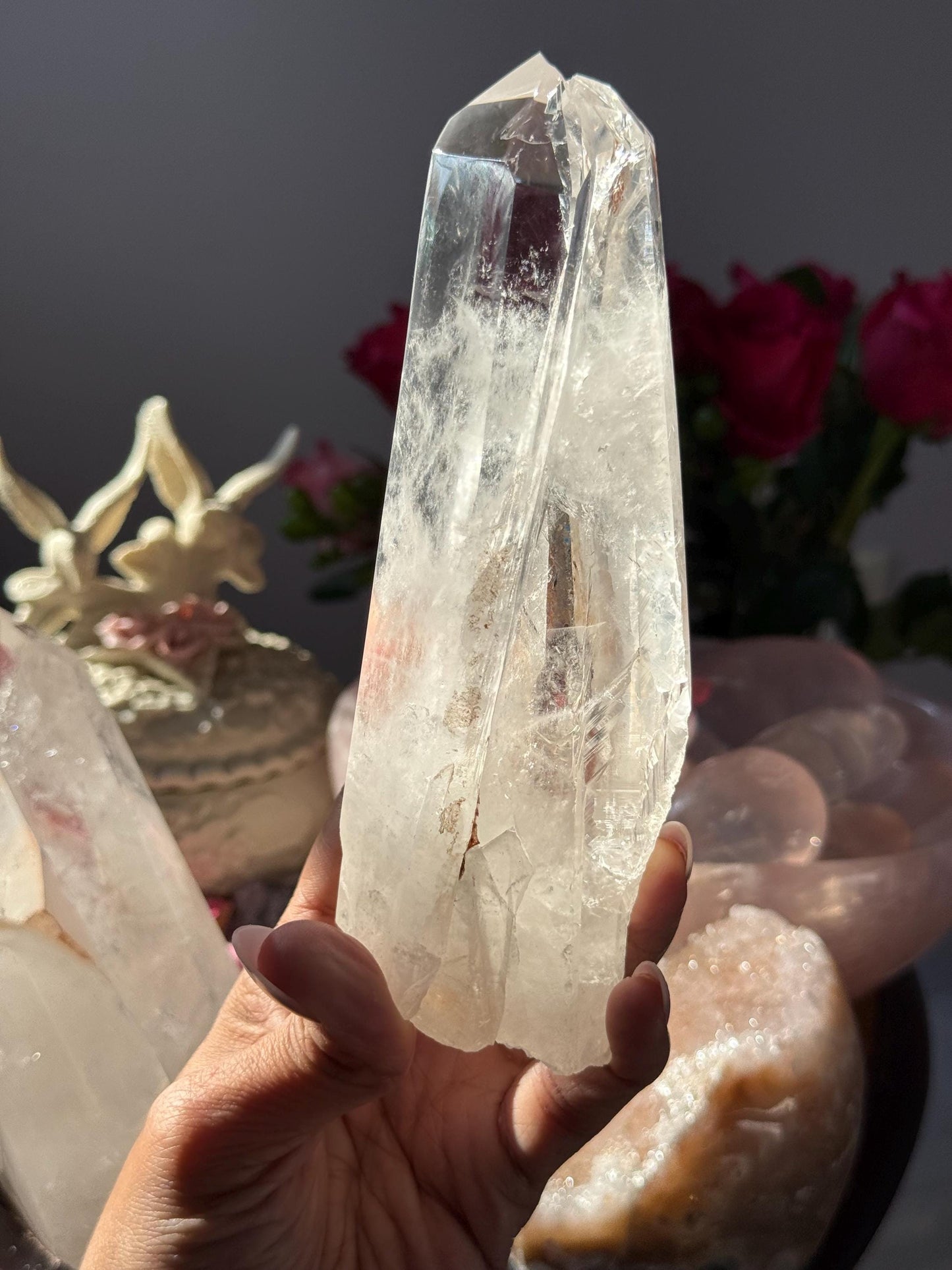 Twin Quartz Crystal on Wooden Stand, Natural Twin Quartz, Twin Flame Quartz, Home Decoration