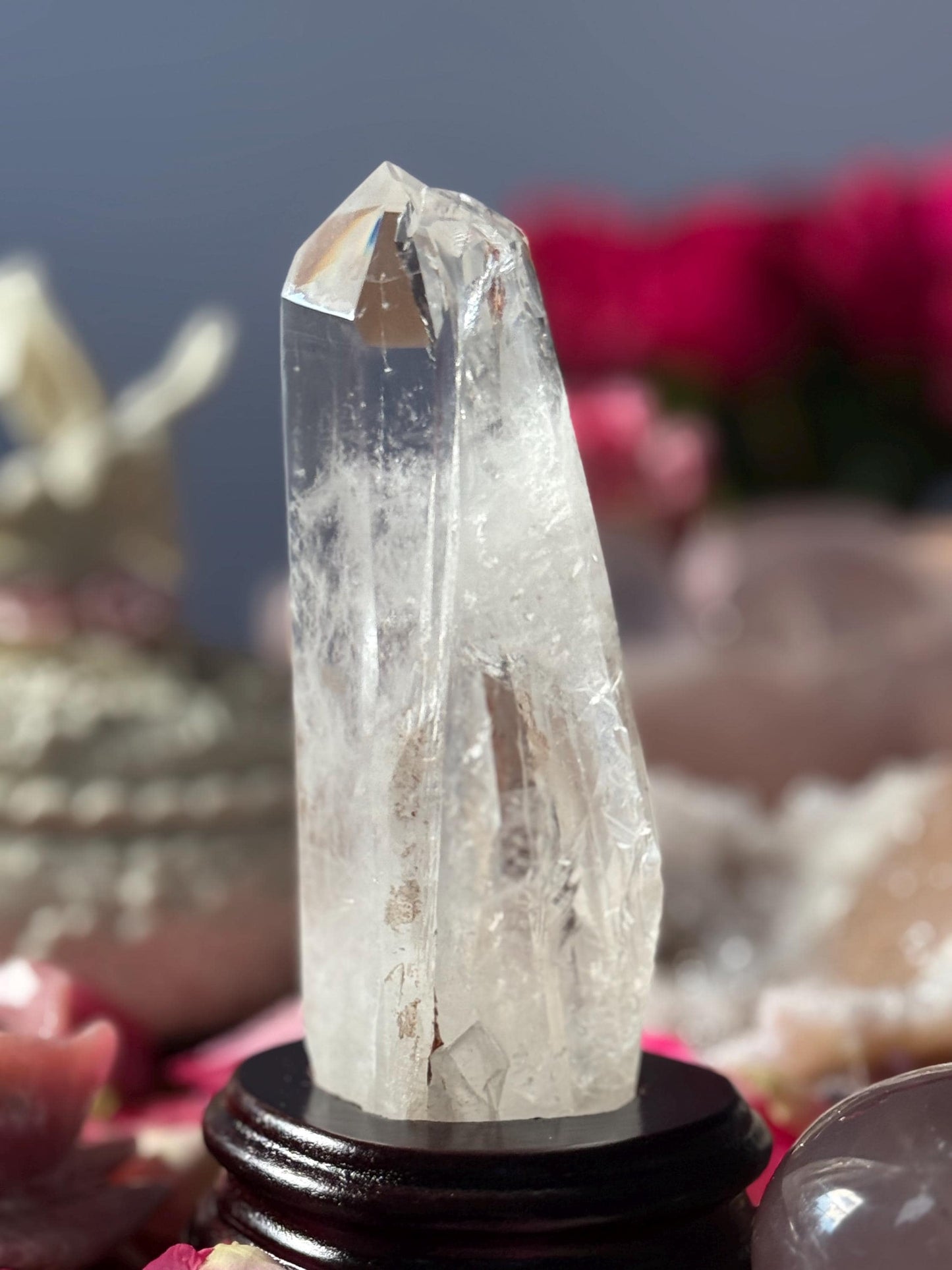 Twin Quartz Crystal on Wooden Stand, Natural Twin Quartz, Twin Flame Quartz, Home Decoration
