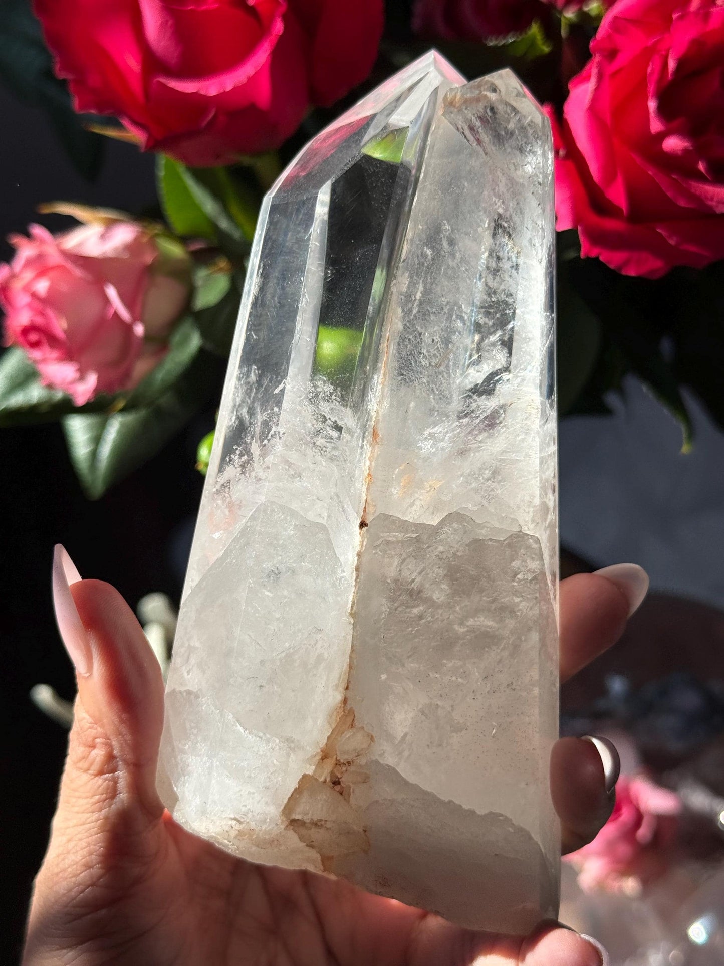 Twin Quartz Crystal on Wooden Stand, Natural Twin Quartz, Twin Flame Quartz, Home Decoration