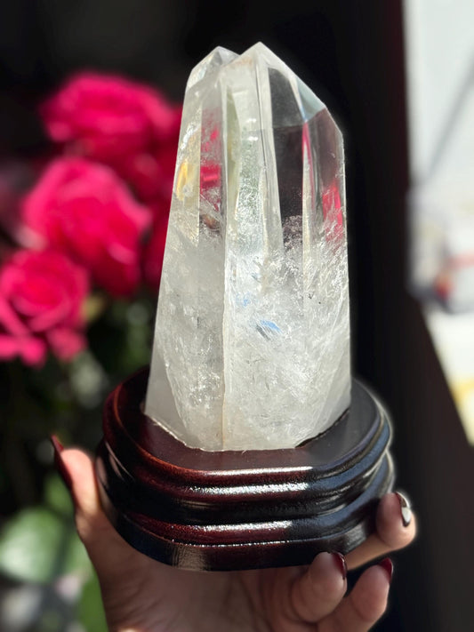 Twin Quartz Crystal on Wooden Stand, Natural Twin Quartz, Twin Flame Quartz, Home Decoration