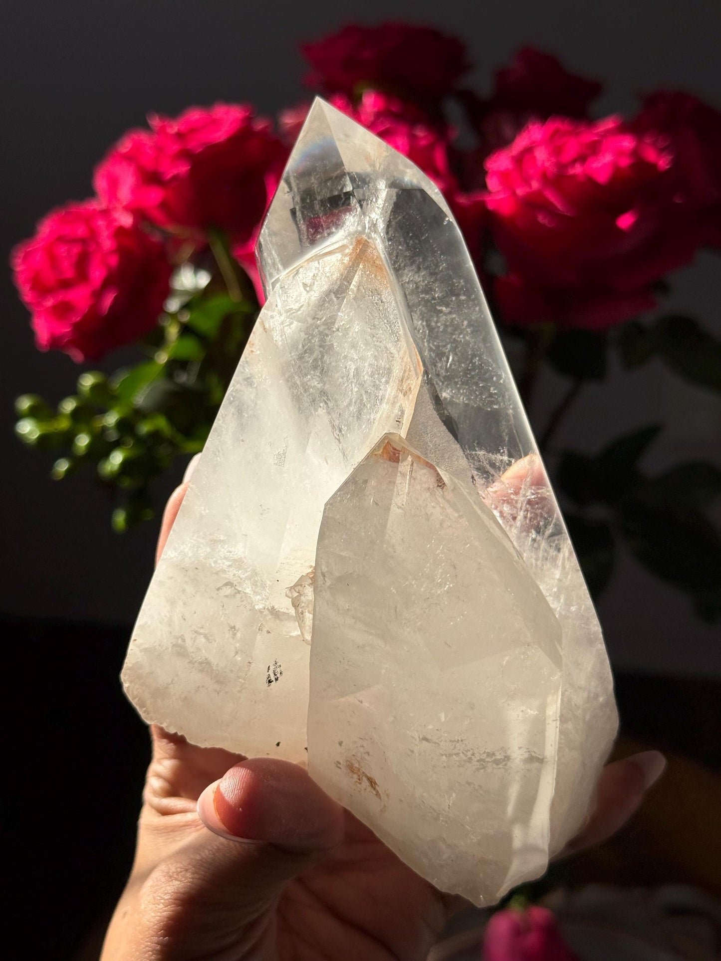 Three Point Quartz Crystal on Wooden Stand, Natural Twin Quartz, Home Decoration