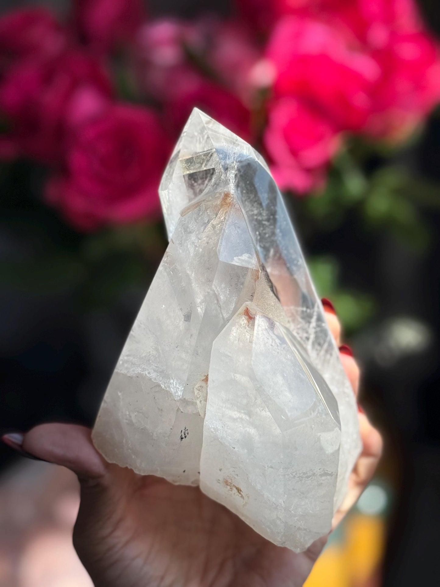 Three Point Quartz Crystal on Wooden Stand, Natural Twin Quartz, Home Decoration