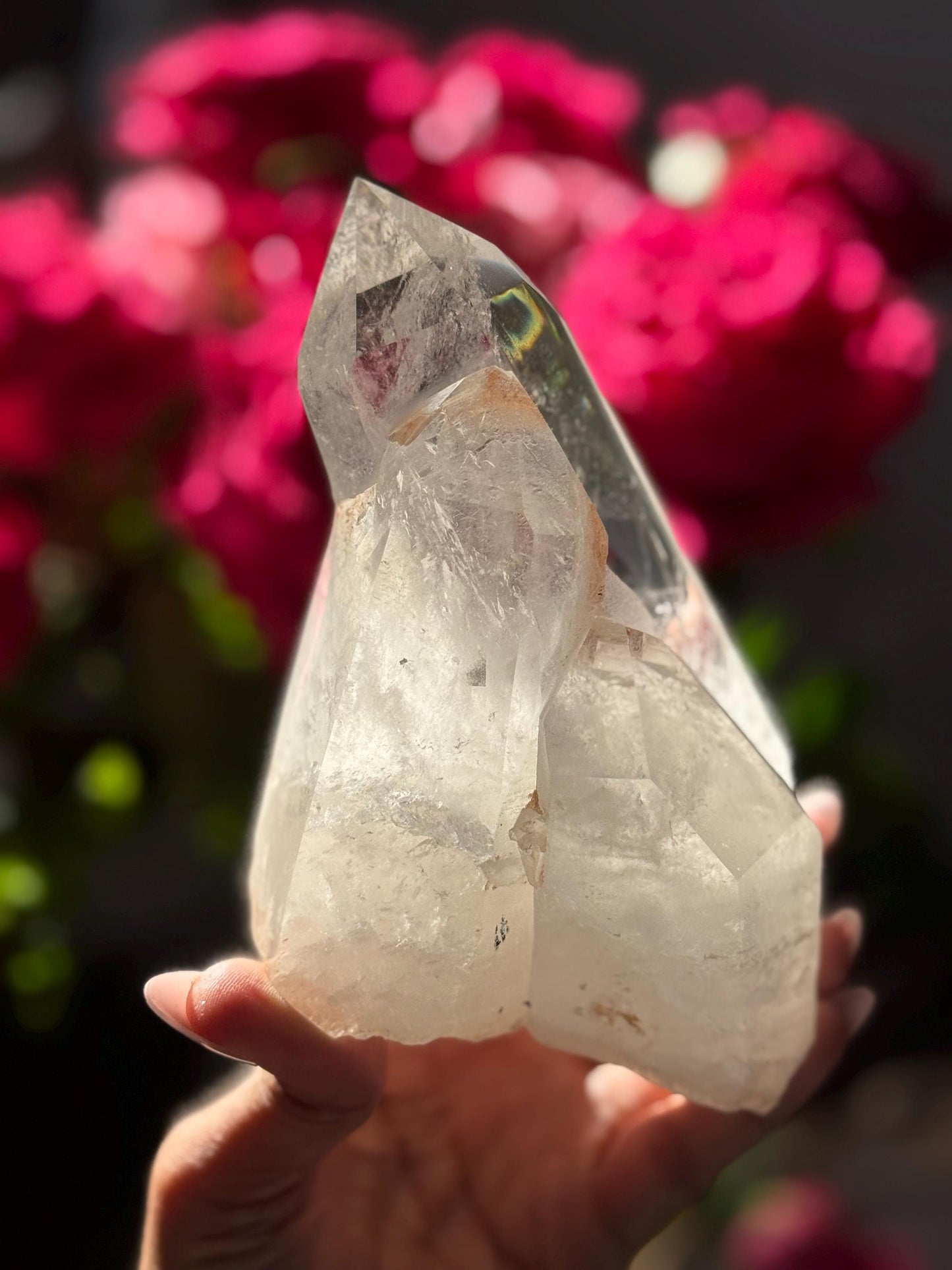 Three Point Quartz Crystal on Wooden Stand, Natural Twin Quartz, Home Decoration