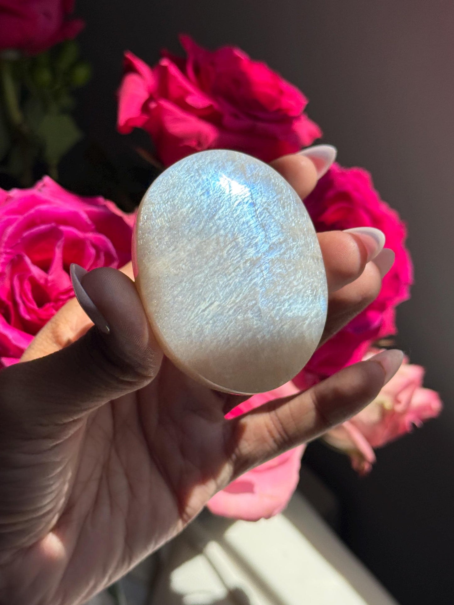 Super Flashy Blue Moonstone, Moonstone, Blue Flash Moonstone, High Grade Palm Stone