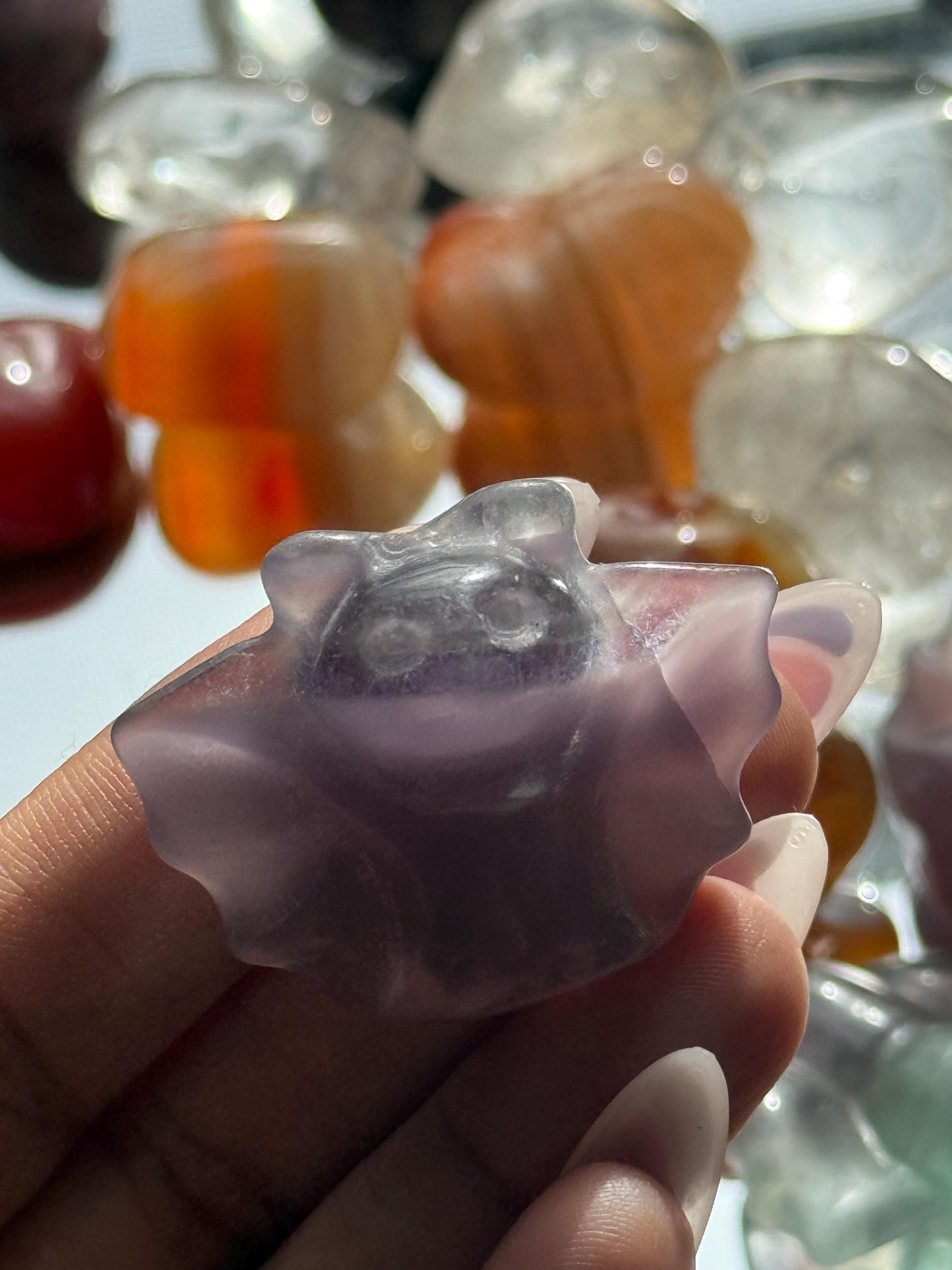 Fluorite baby bat, Crystal Bat, Halloween Crystal Carvings,