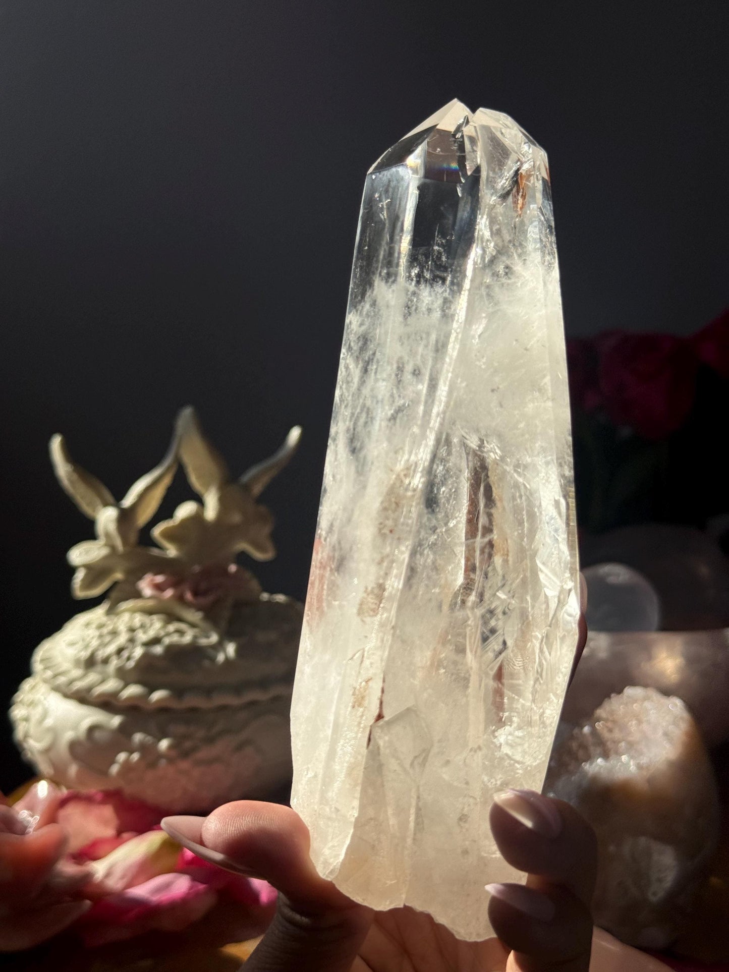 Twin Quartz Crystal on Wooden Stand, Natural Twin Quartz, Twin Flame Quartz, Home Decoration