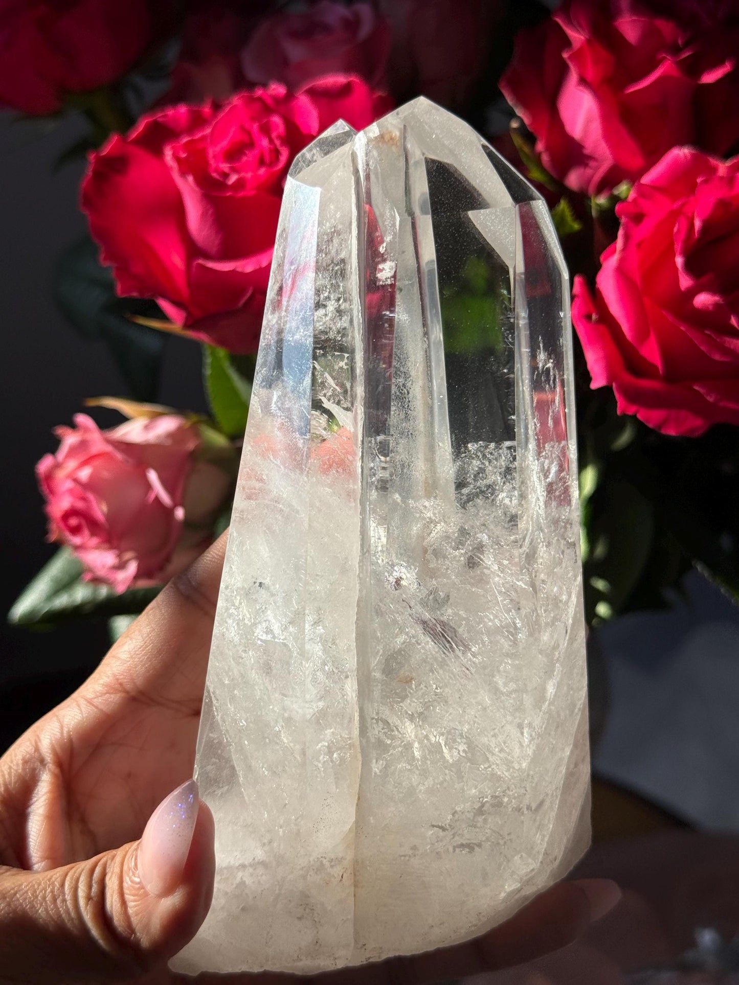 Twin Quartz Crystal on Wooden Stand, Natural Twin Quartz, Twin Flame Quartz, Home Decoration