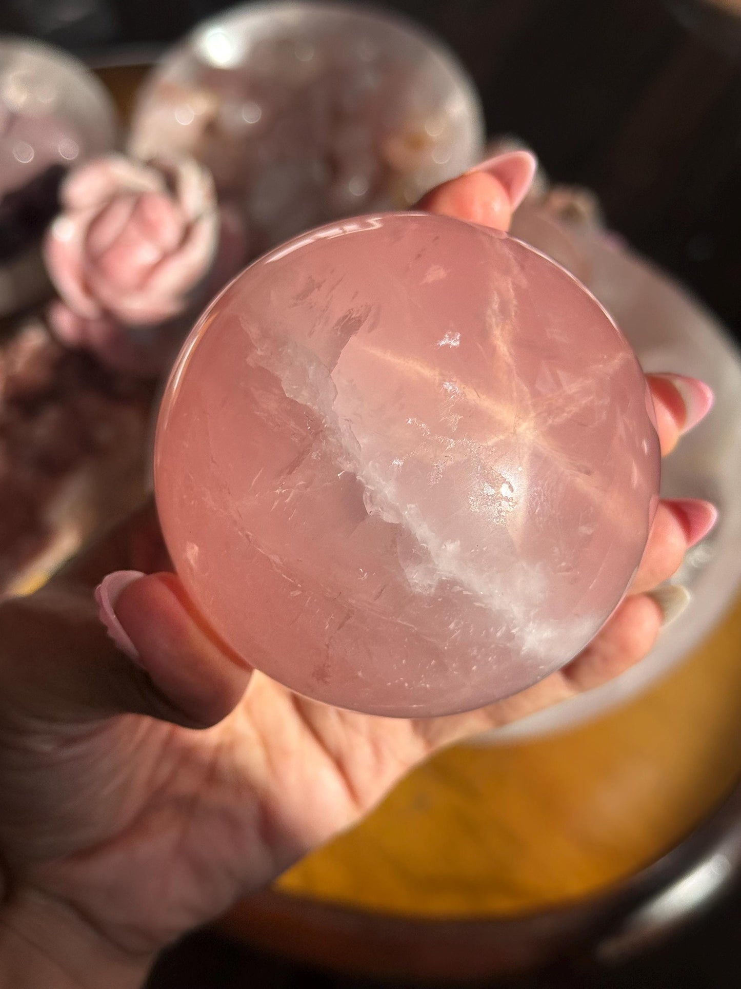 Star Rose Quartz Sphere, Star Flash Rose Quartz, Rose Quartz, 75 mm