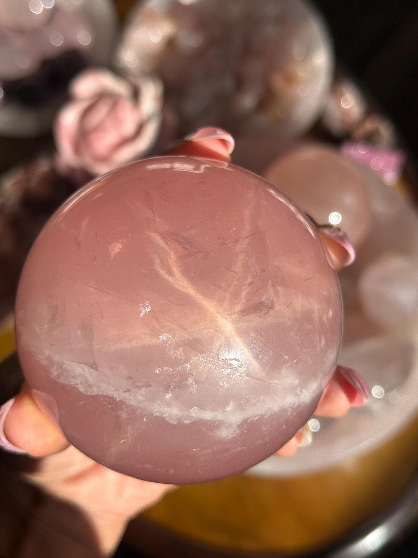 Star Rose Quartz Sphere, Star Flash Rose Quartz, Rose Quartz, 75 mm
