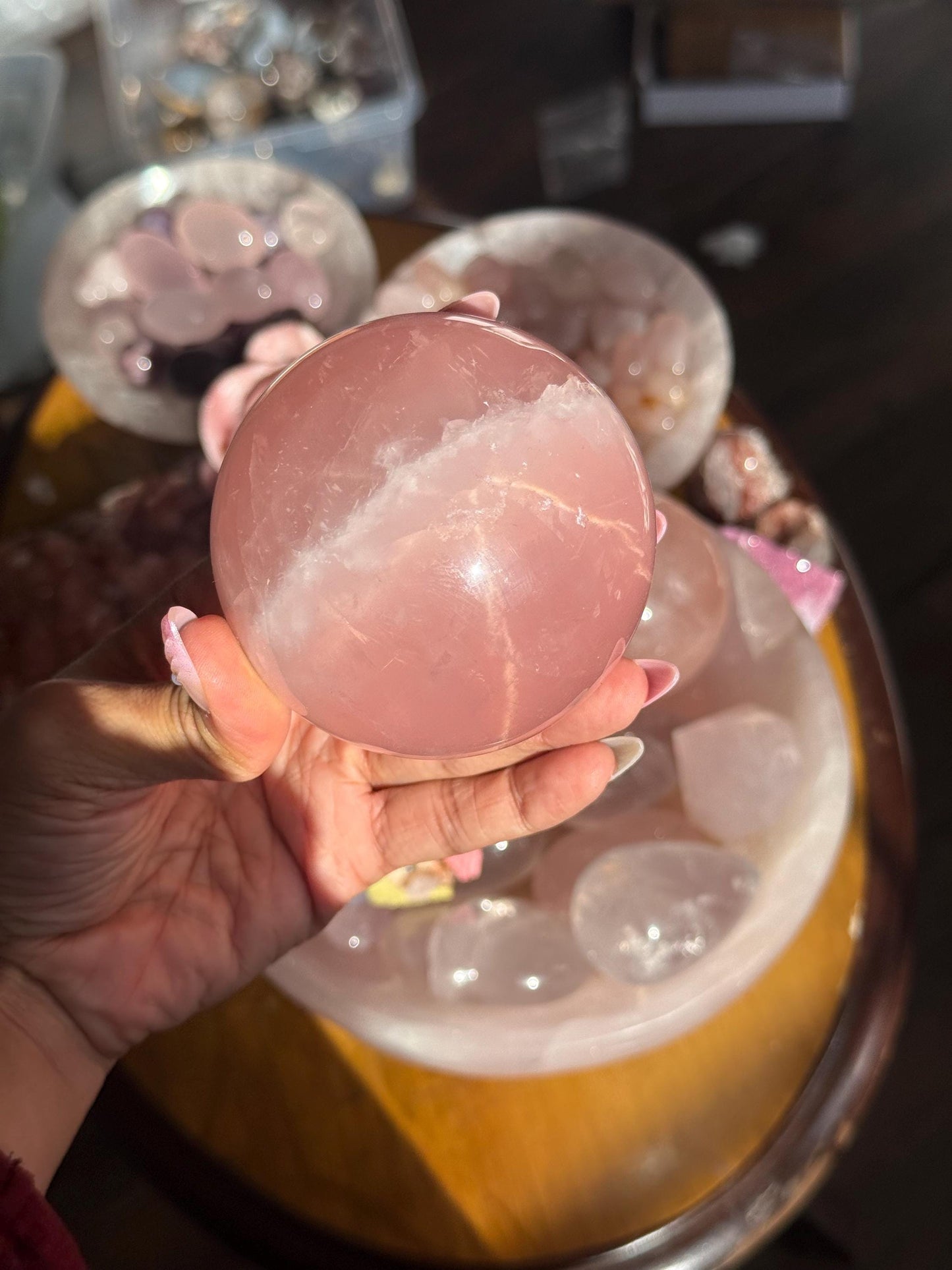 Star Rose Quartz Sphere, Star Flash Rose Quartz, Rose Quartz, 75 mm