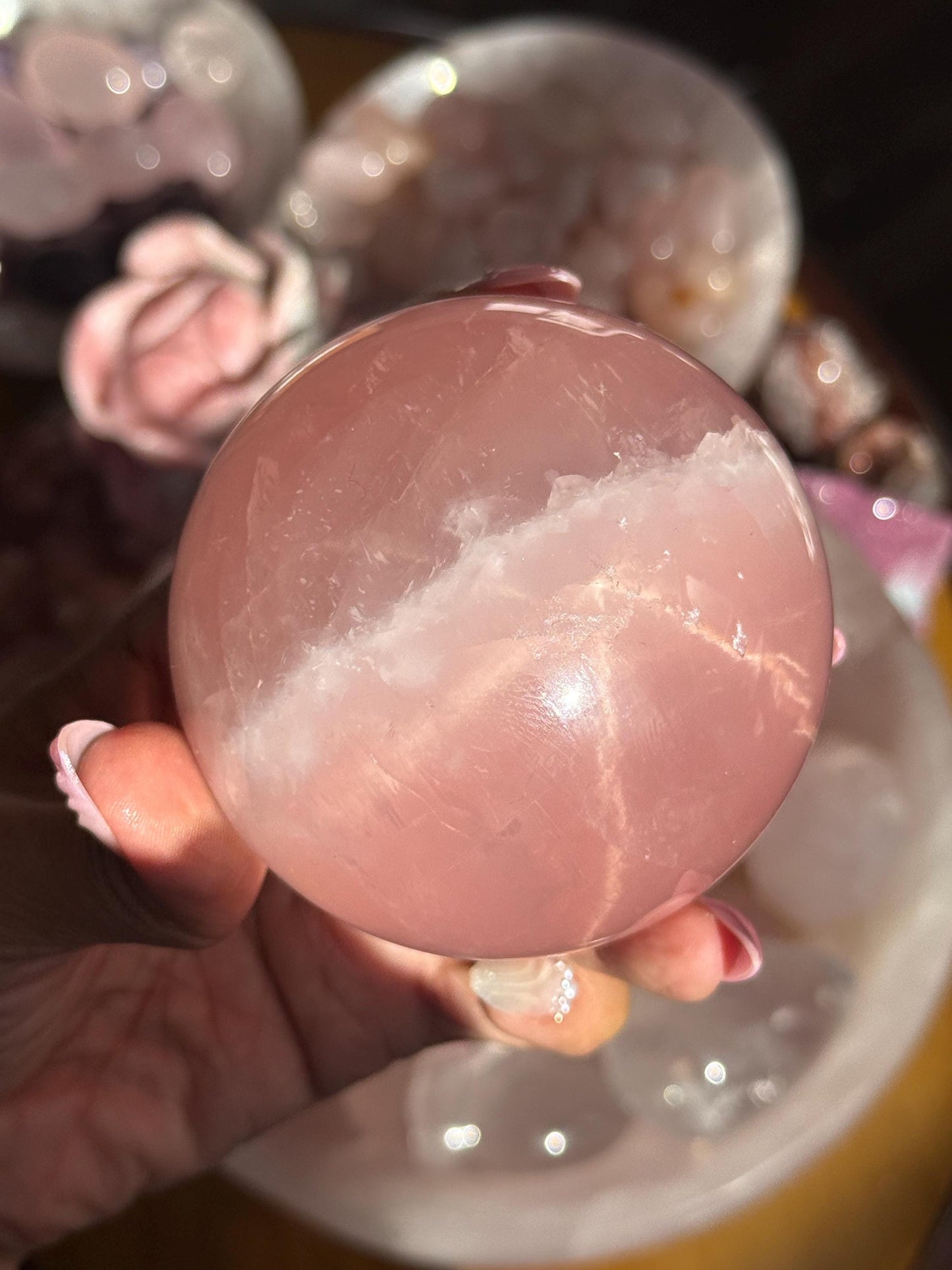 Star Rose Quartz Sphere, Star Flash Rose Quartz, Rose Quartz, 75 mm