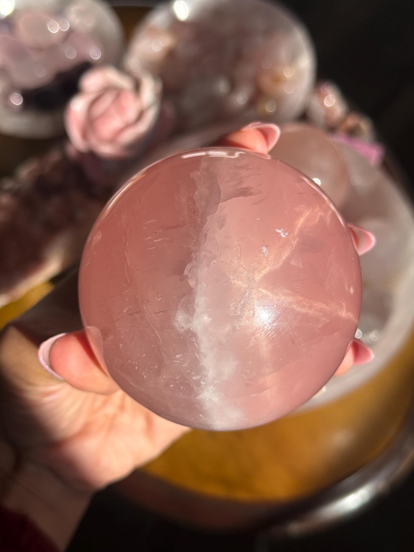 Star Rose Quartz Sphere, Star Flash Rose Quartz, Rose Quartz, 75 mm