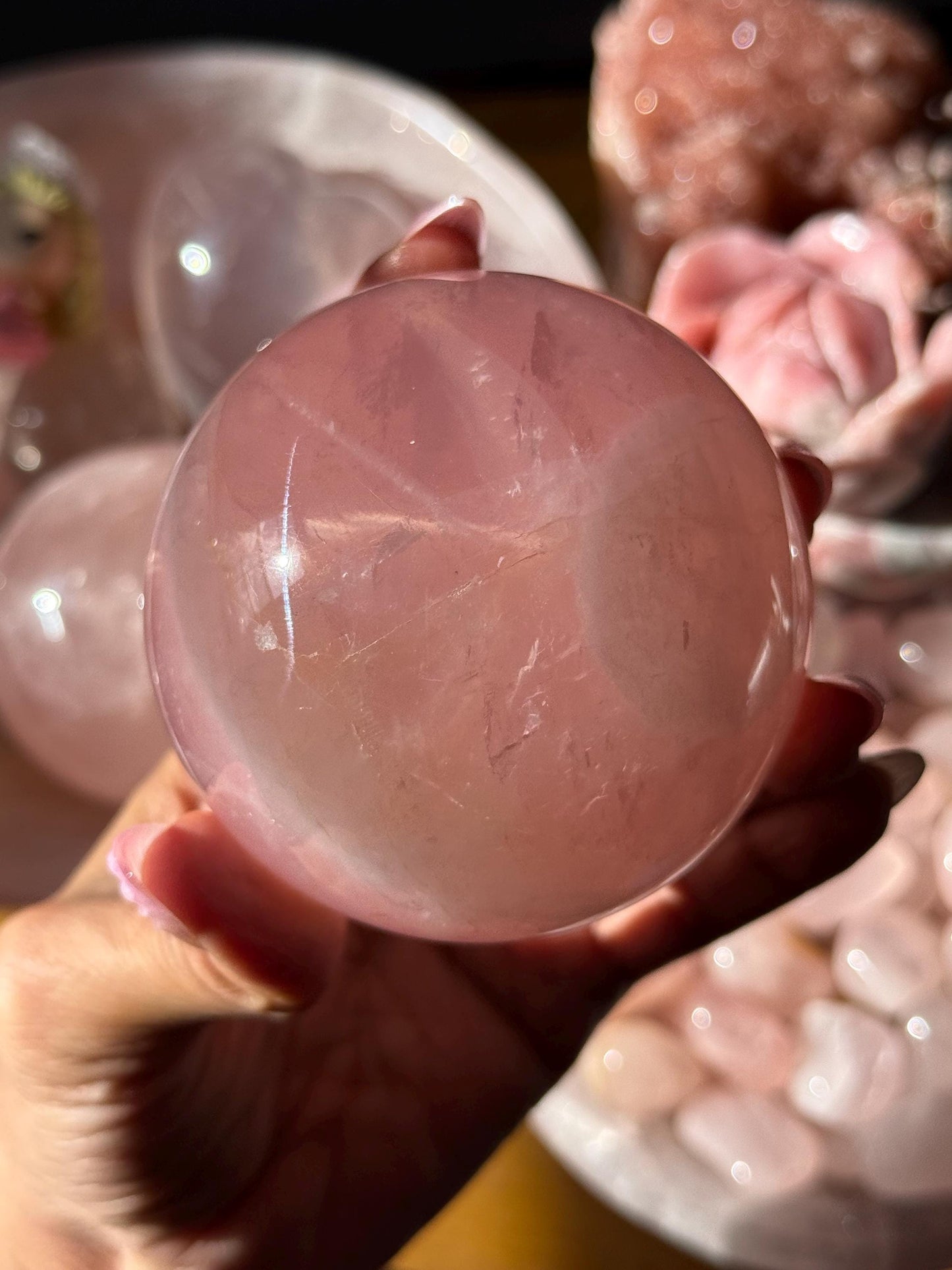 Star Rose Quartz Sphere, Star Flash Rose Quartz, Rose Quartz, 75 mm