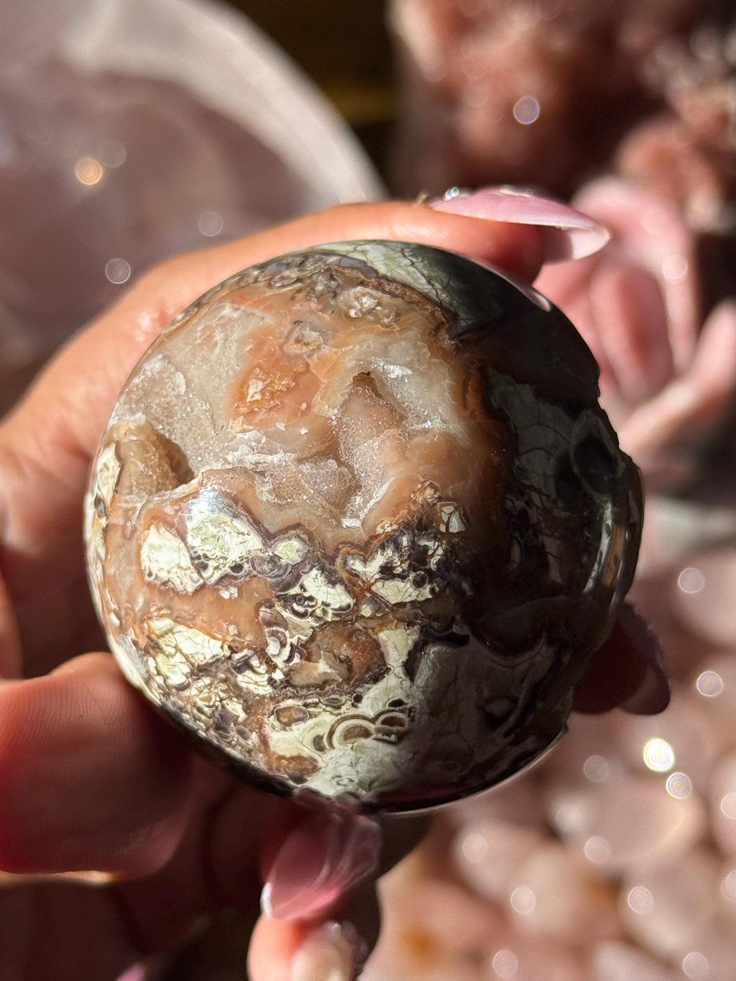 Druzy Pink Money Agate, Money Agate Sphere, Indonesian agate, Healing Crystals