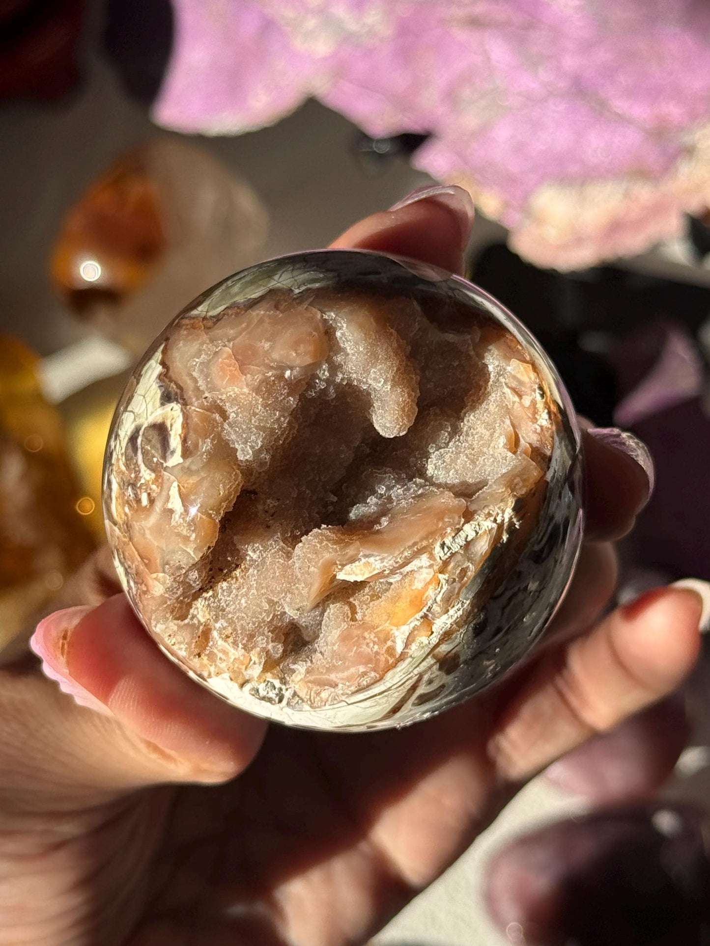 Druzy Pink Money Agate, Money Agate Sphere, Indonesian agate, Healing Crystals