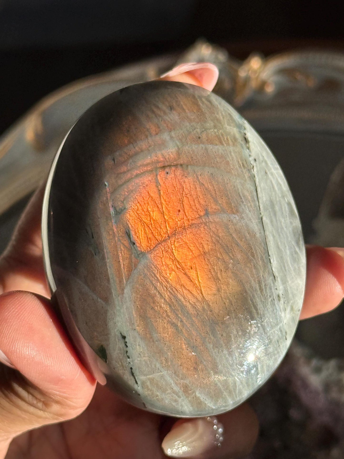 Sunset Labradorite Palmstone, Sunset Flash Lab, Orange Labradorite, Protection Crystals, Large
