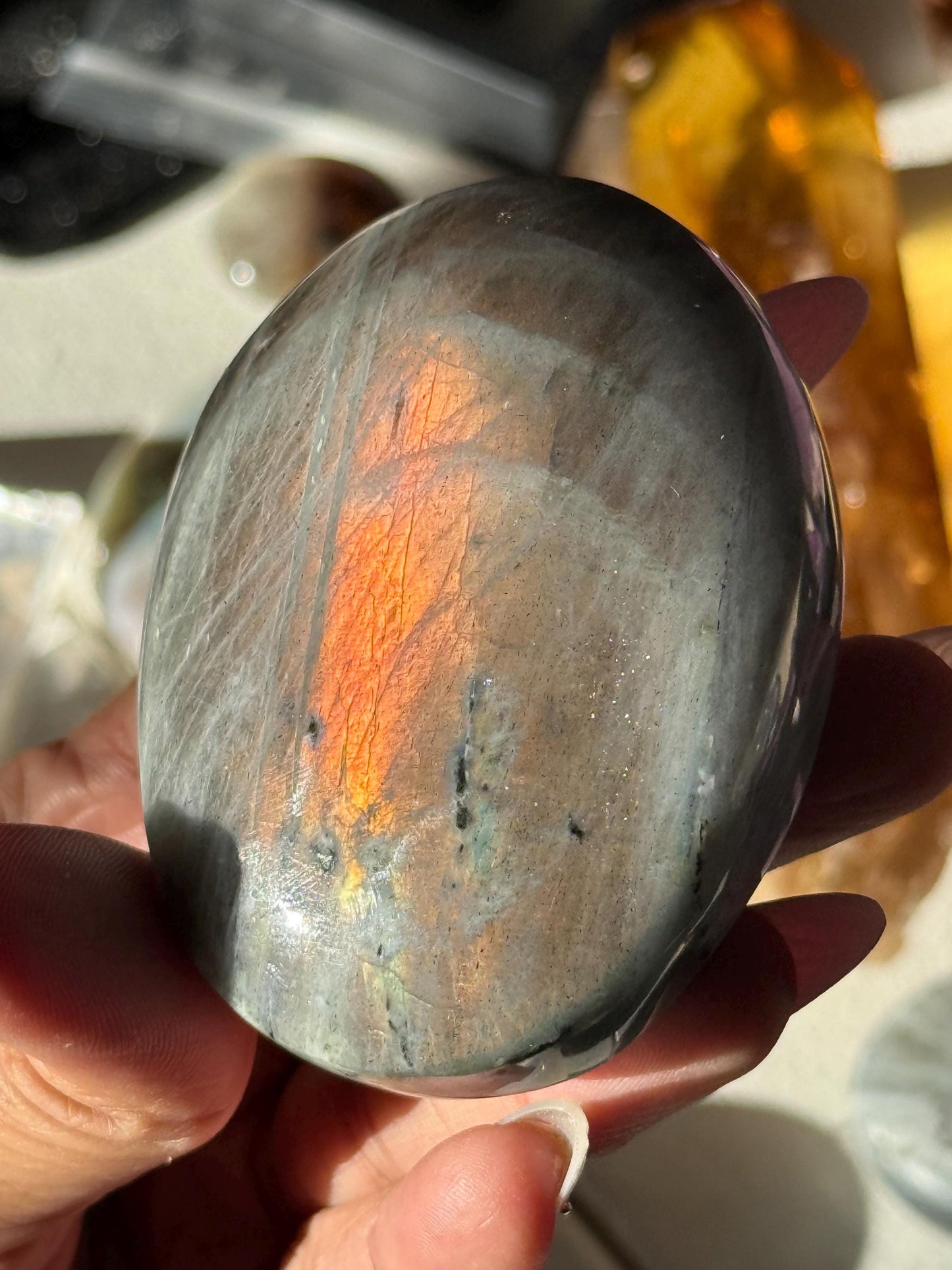Sunset Labradorite Palmstone, Sunset Flash Lab, Orange Labradorite, Protection Crystals, Large