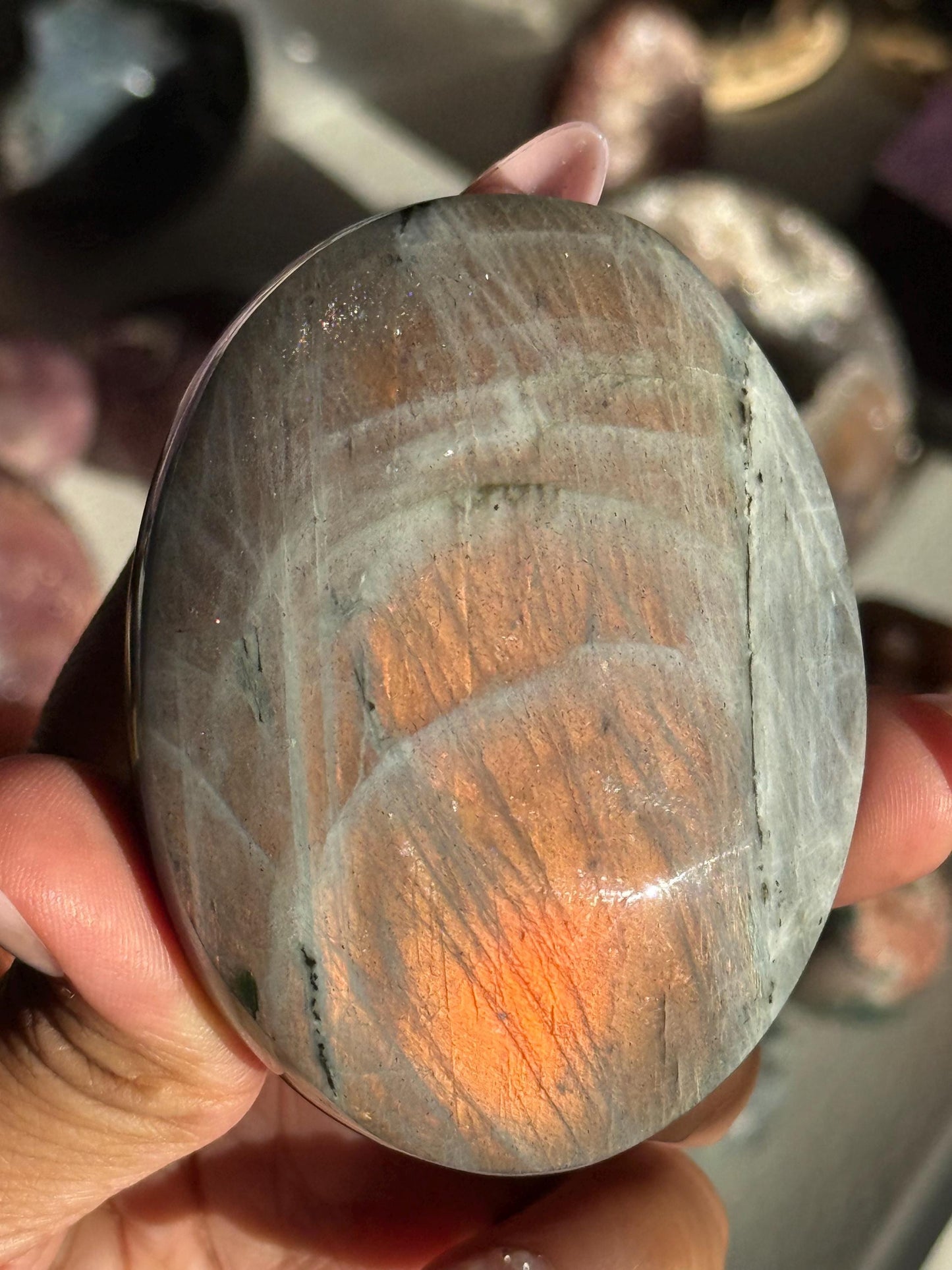 Sunset Labradorite Palmstone, Sunset Flash Lab, Orange Labradorite, Protection Crystals, Large