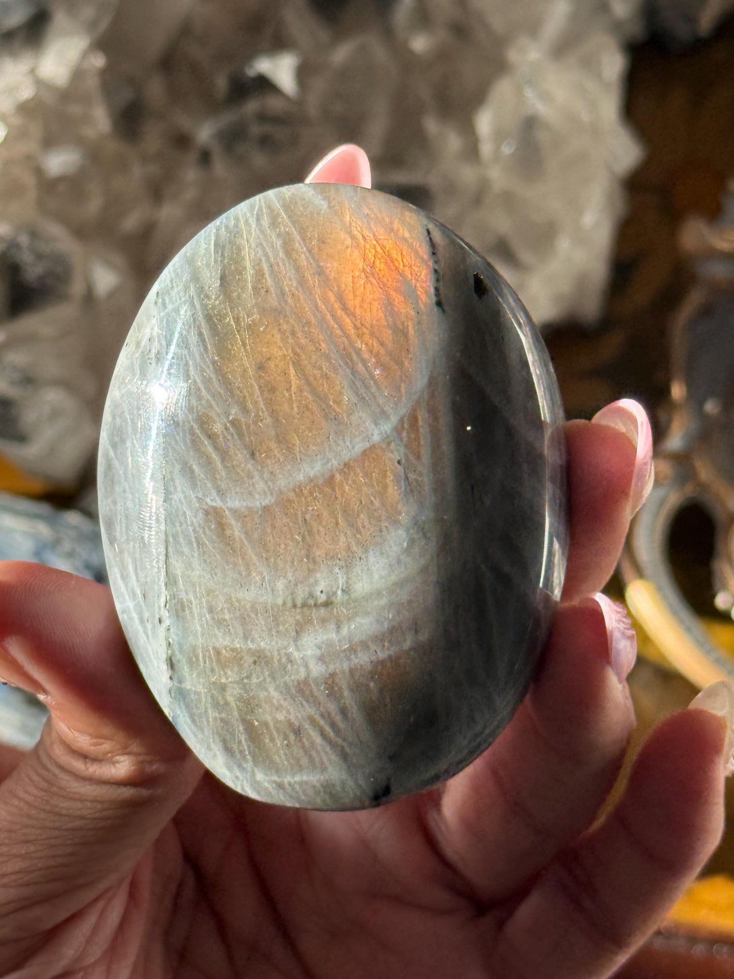 Sunset Labradorite Palmstone, Sunset Flash Lab, Orange Labradorite, Protection Crystals, Large