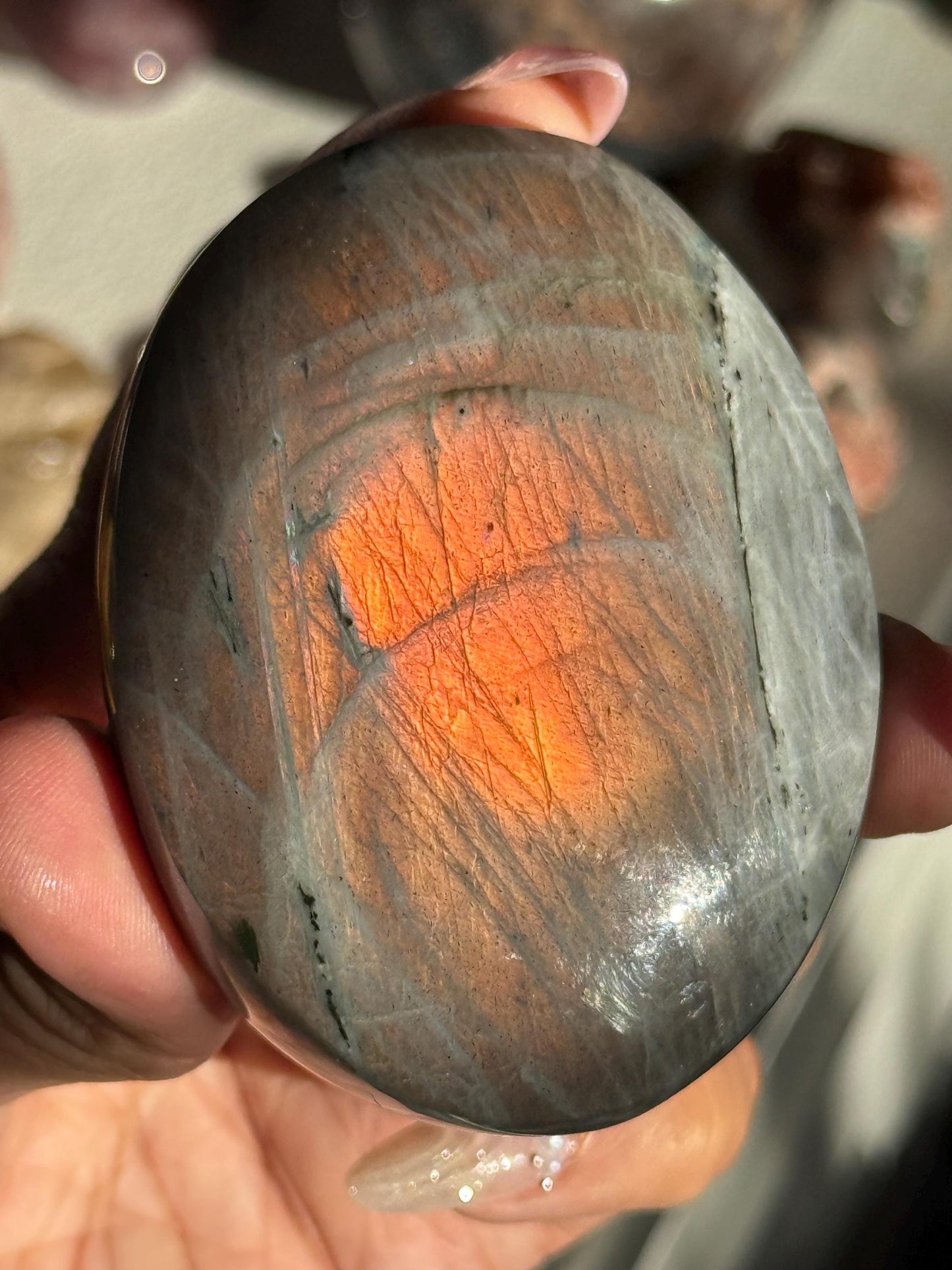 Sunset Labradorite Palmstone, Sunset Flash Lab, Orange Labradorite, Protection Crystals, Large