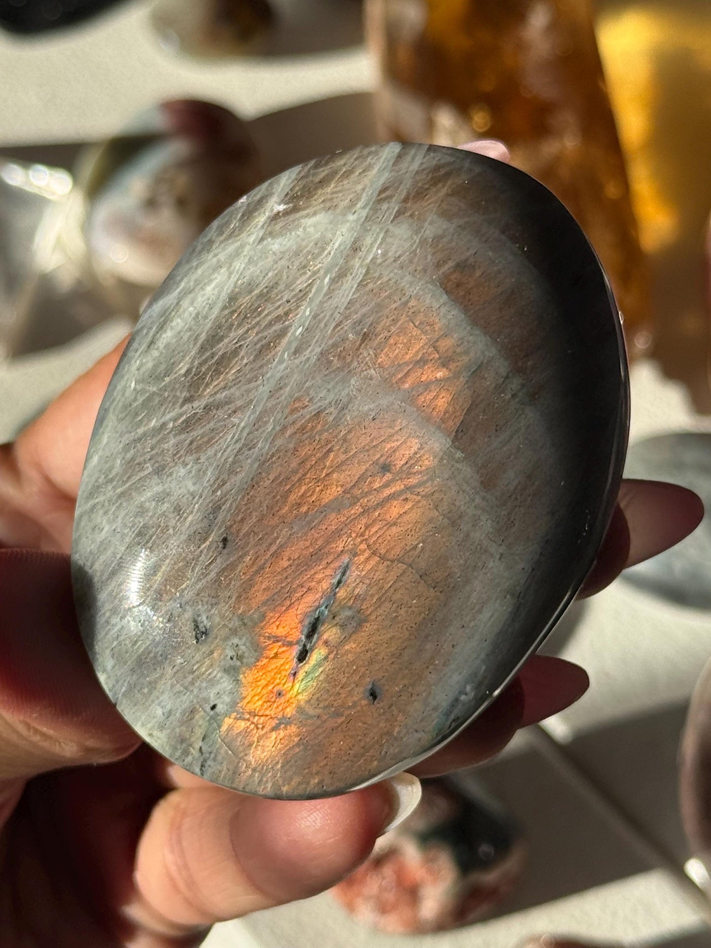Sunset Labradorite Palmstone, Sunset Flash Lab, Orange Labradorite, Protection Crystals, Large