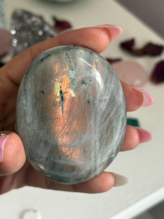 Sunset Labradorite Palmstone, Sunset Flash Lab, Orange Labradorite, Protection Crystals, Large