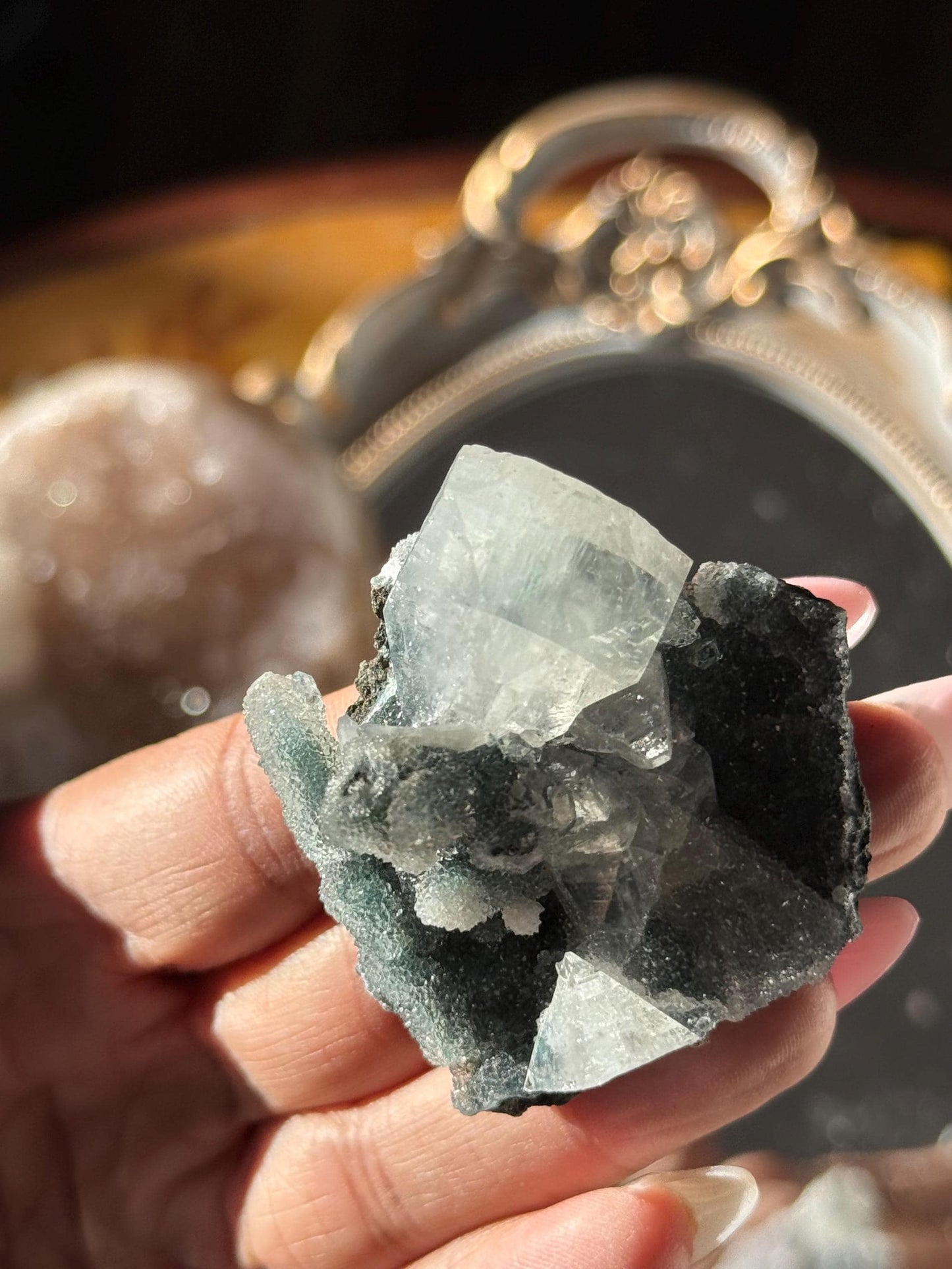 Blue Apophyllite Cluster, SmalApophyllite Quartz with Druzy, Small Mini
