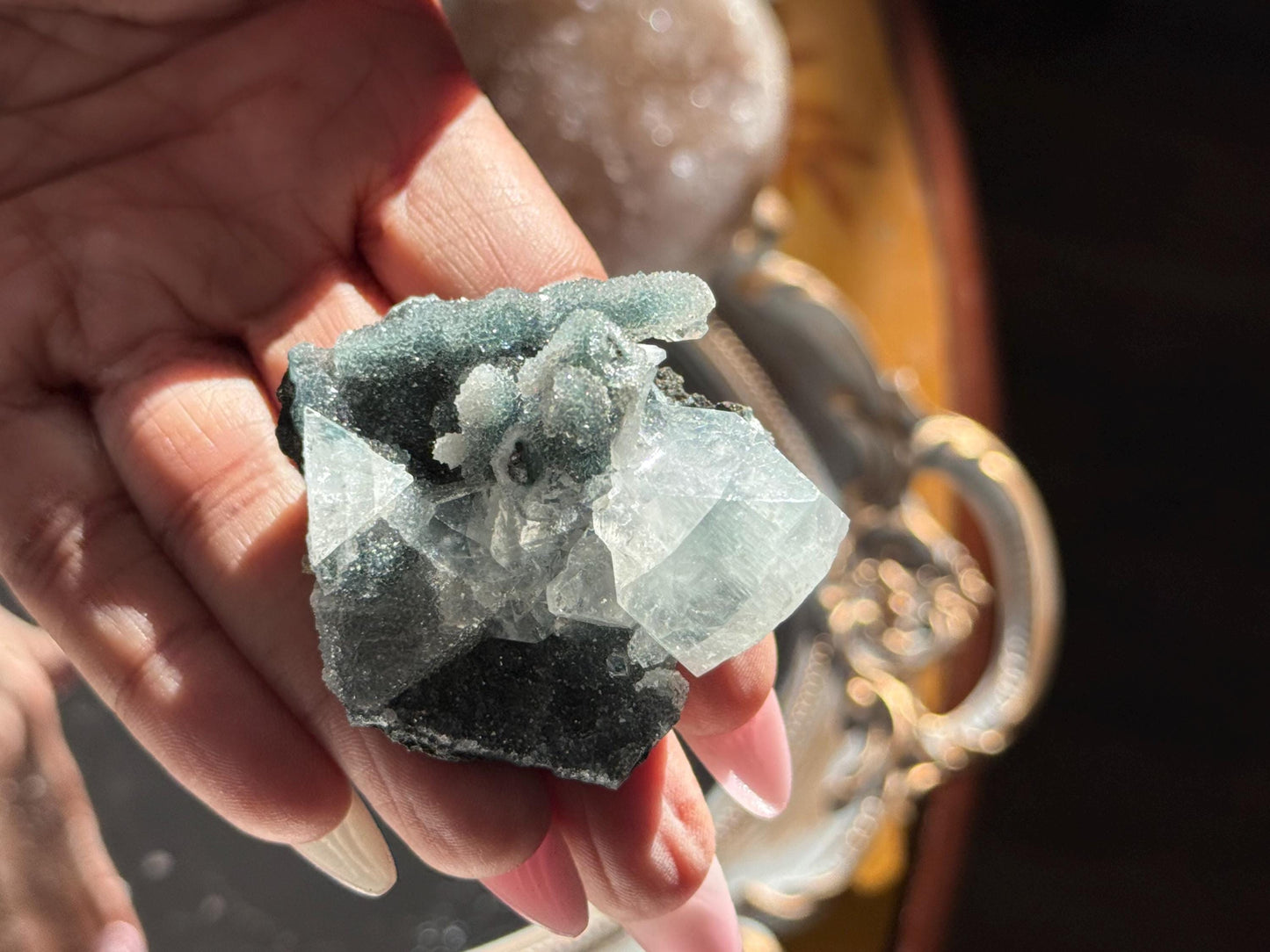 Blue Apophyllite Cluster, SmalApophyllite Quartz with Druzy, Small Mini