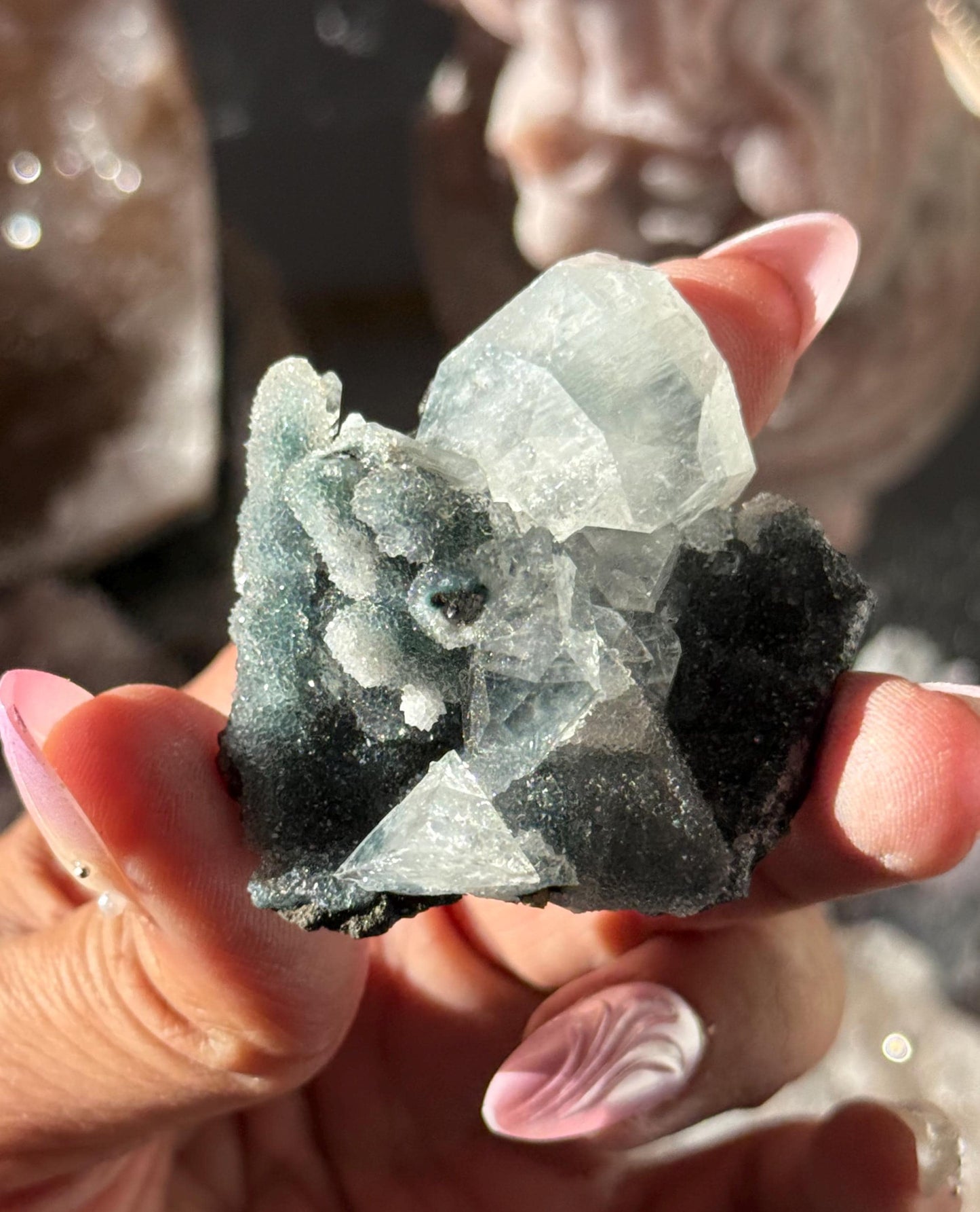 Blue Apophyllite Cluster, SmalApophyllite Quartz with Druzy, Small Mini