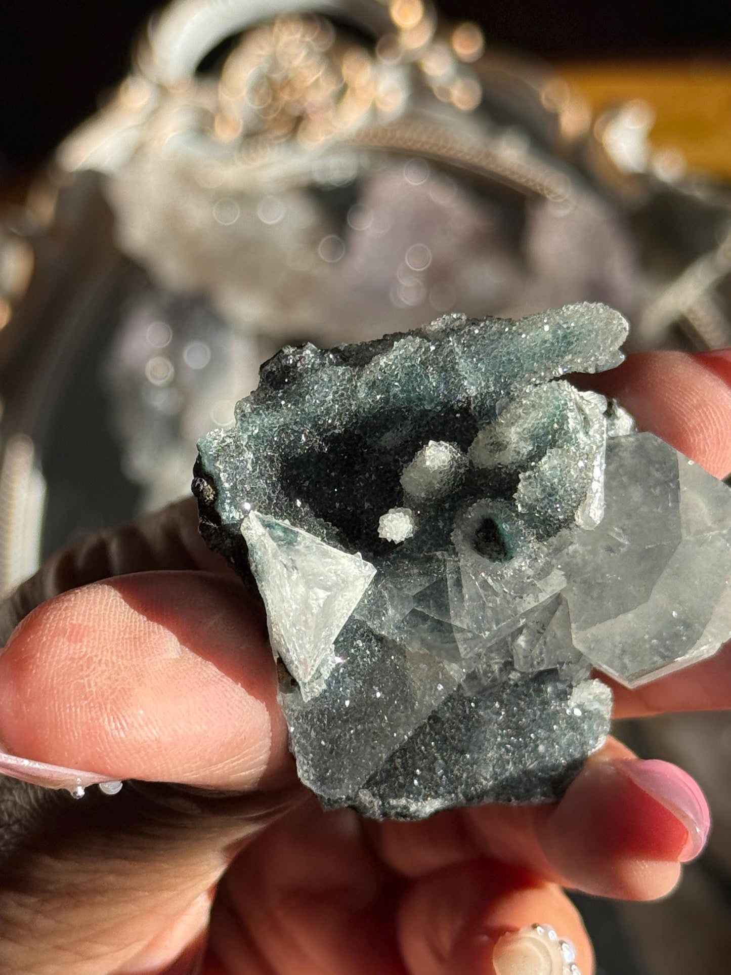 Blue Apophyllite Cluster, SmalApophyllite Quartz with Druzy, Small Mini