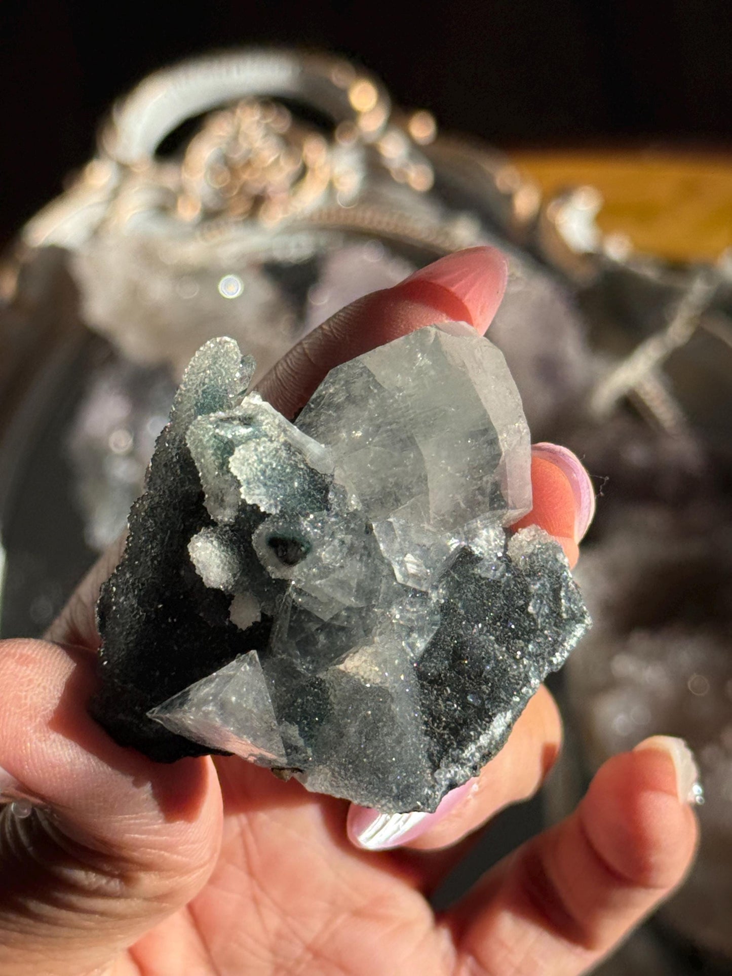Blue Apophyllite Cluster, SmalApophyllite Quartz with Druzy, Small Mini