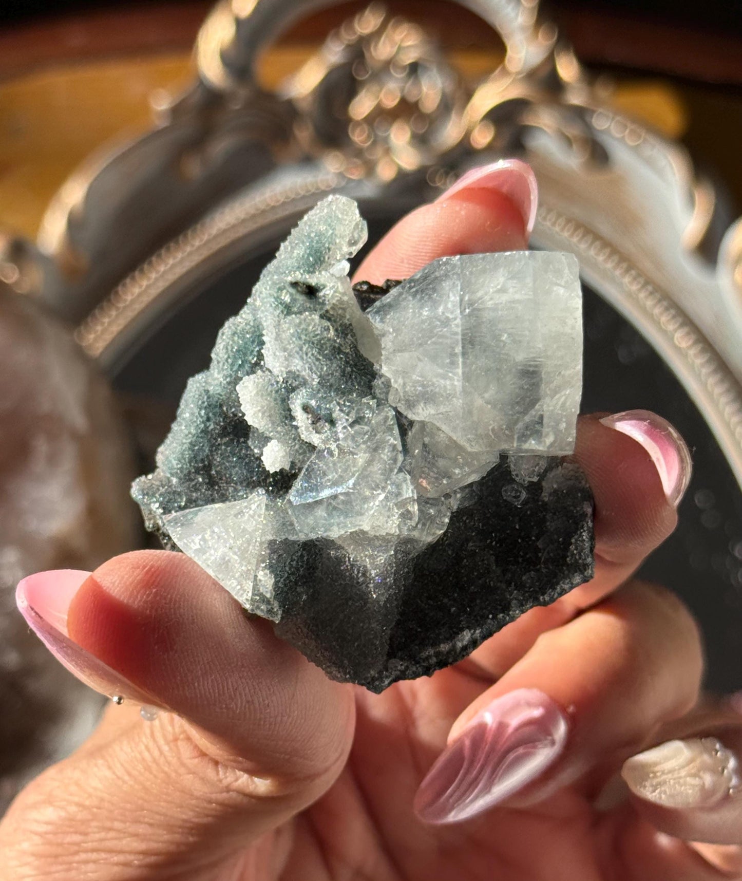 Blue Apophyllite Cluster, SmalApophyllite Quartz with Druzy, Small Mini
