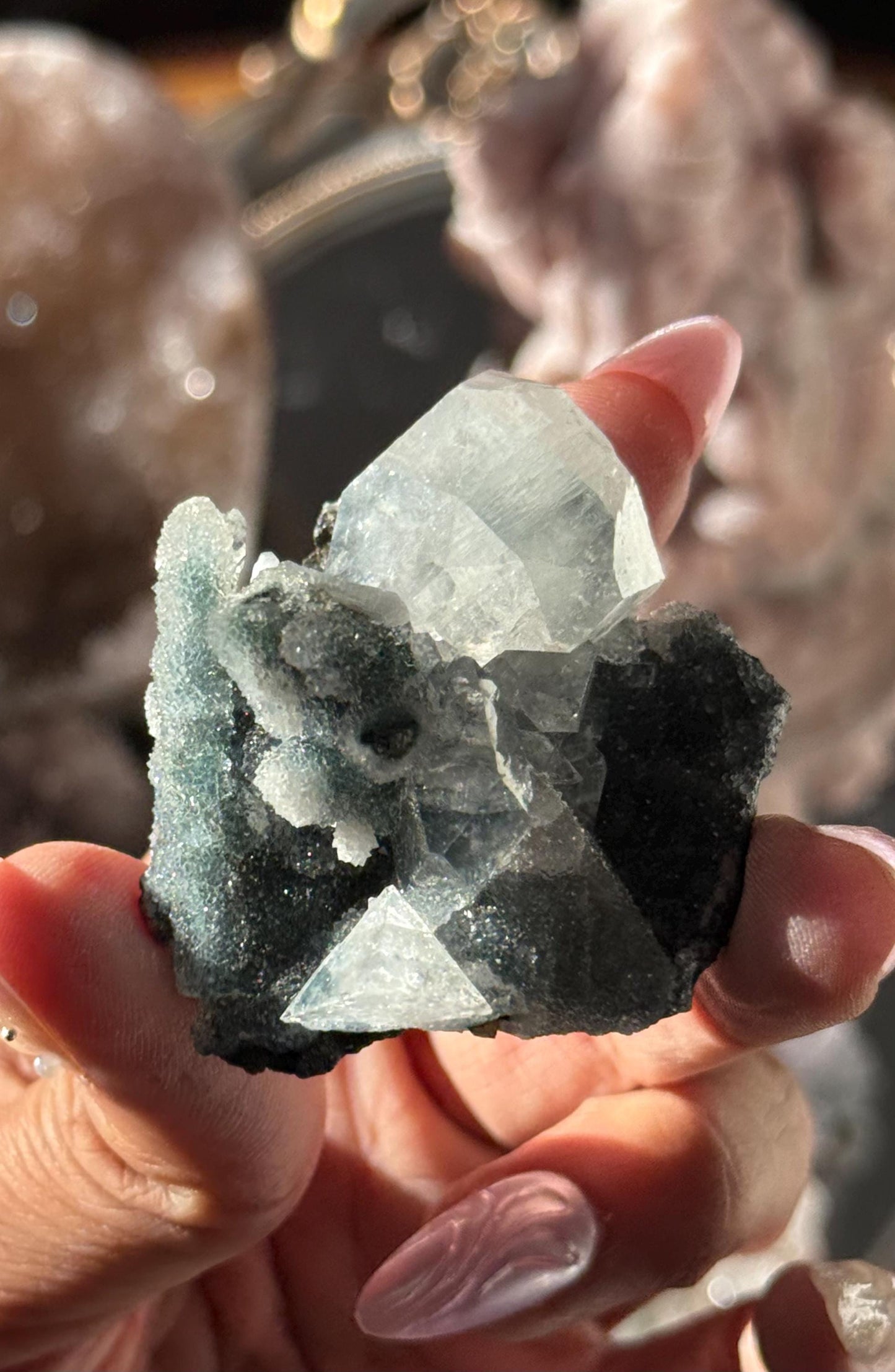 Blue Apophyllite Cluster, SmalApophyllite Quartz with Druzy, Small Mini