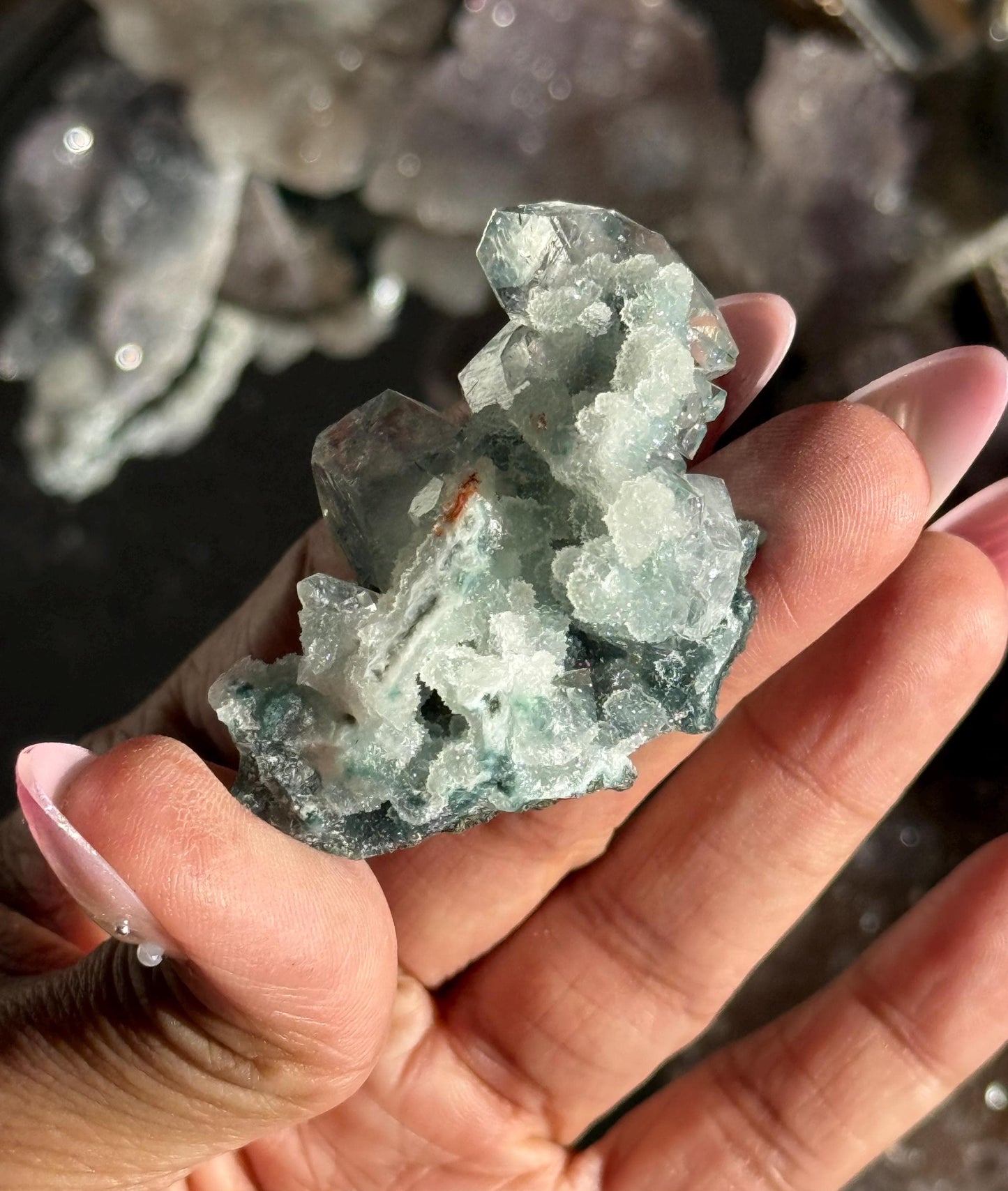 Blue Apophyllite Cluster, SmalApophyllite Quartz with Druzy, Small Mini
