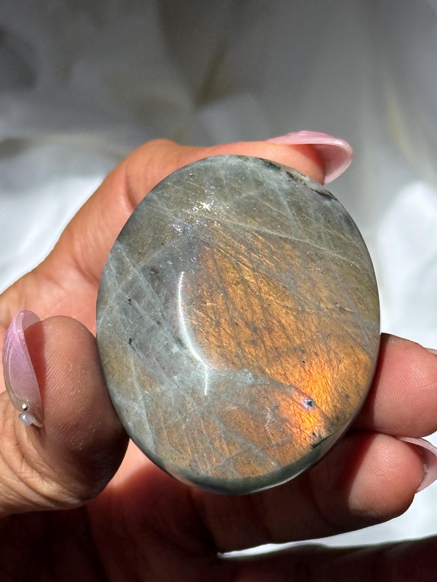 Sunset Labradorite Palmstone, Sunset Flash Lab, Orange Labradorite, Protection Crystals, small