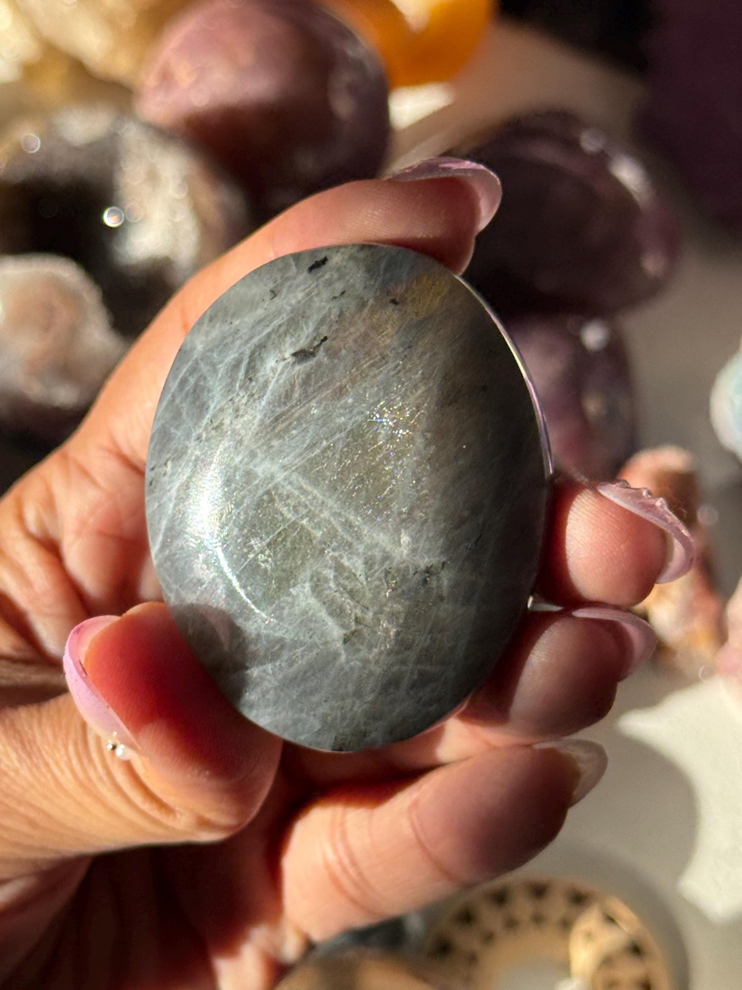 Sunset Labradorite Palmstone, Sunset Flash Lab, Orange Labradorite, Protection Crystals, small