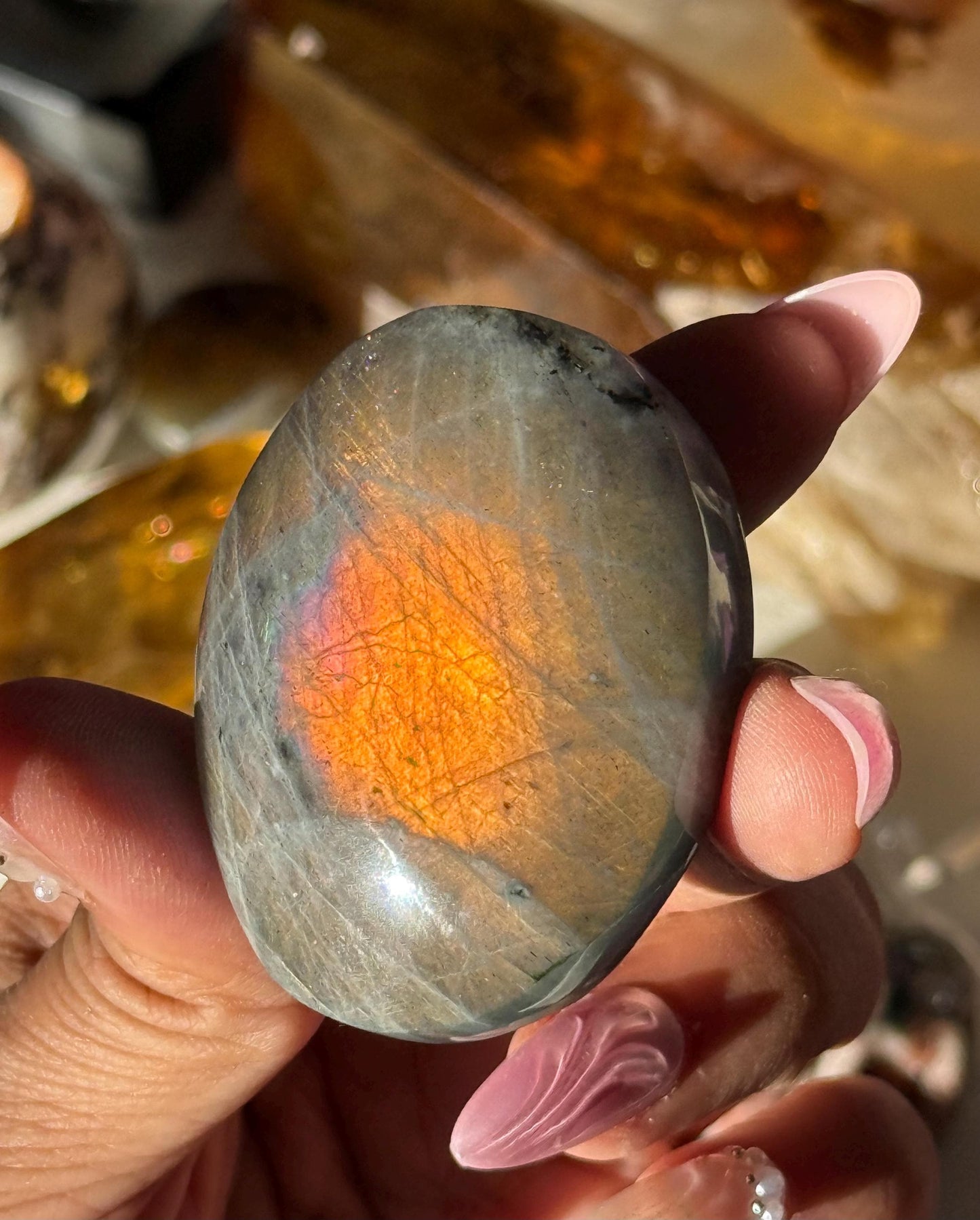 Sunset Labradorite Palmstone, Sunset Flash Lab, Orange Labradorite, Protection Crystals, small