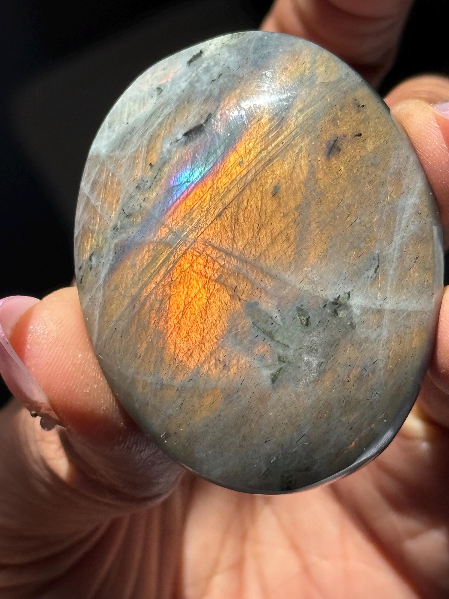 Sunset Labradorite Palmstone, Sunset Flash Lab, Orange Labradorite, Protection Crystals, small