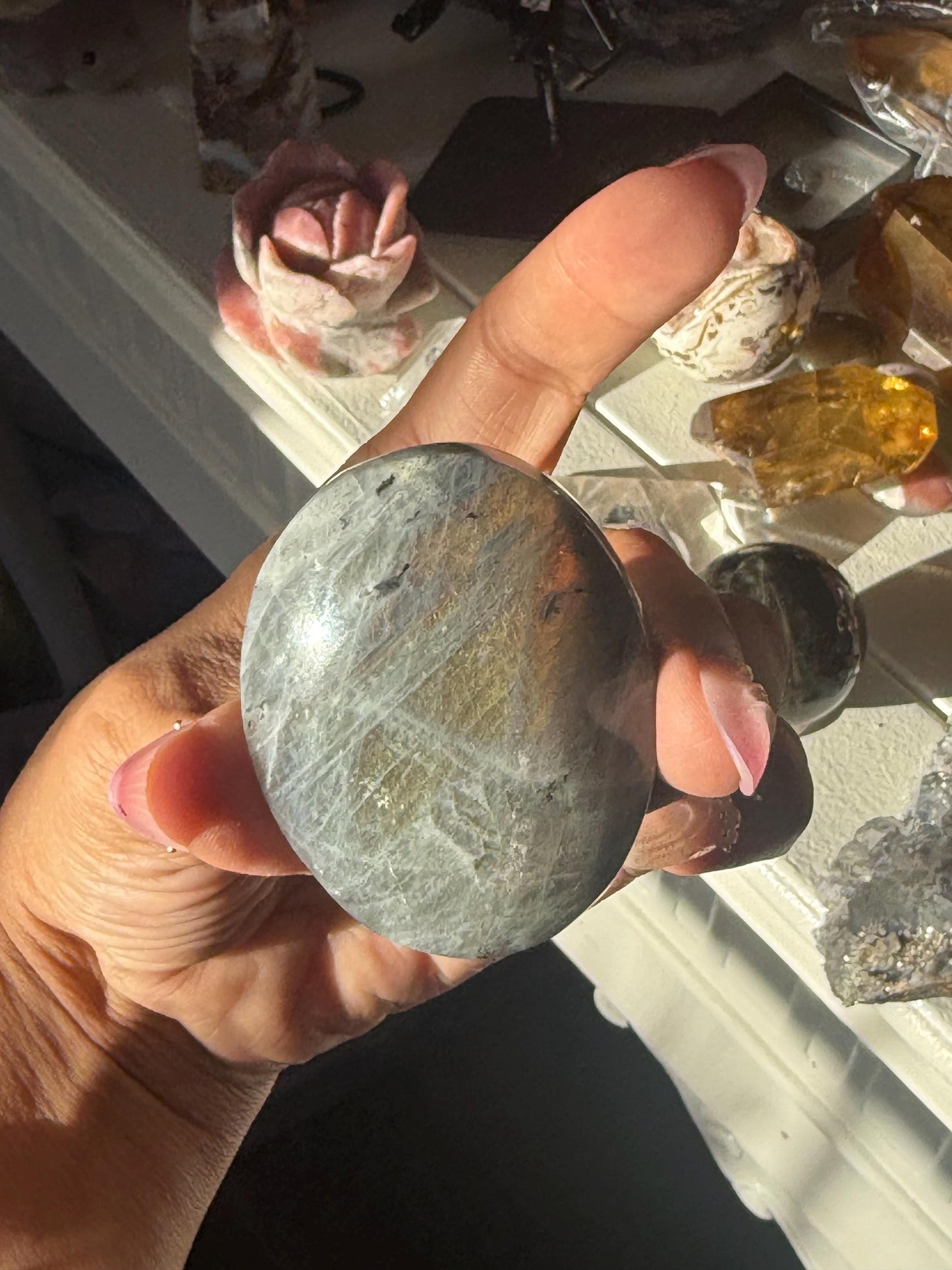 Sunset Labradorite Palmstone, Sunset Flash Lab, Orange Labradorite, Protection Crystals, small