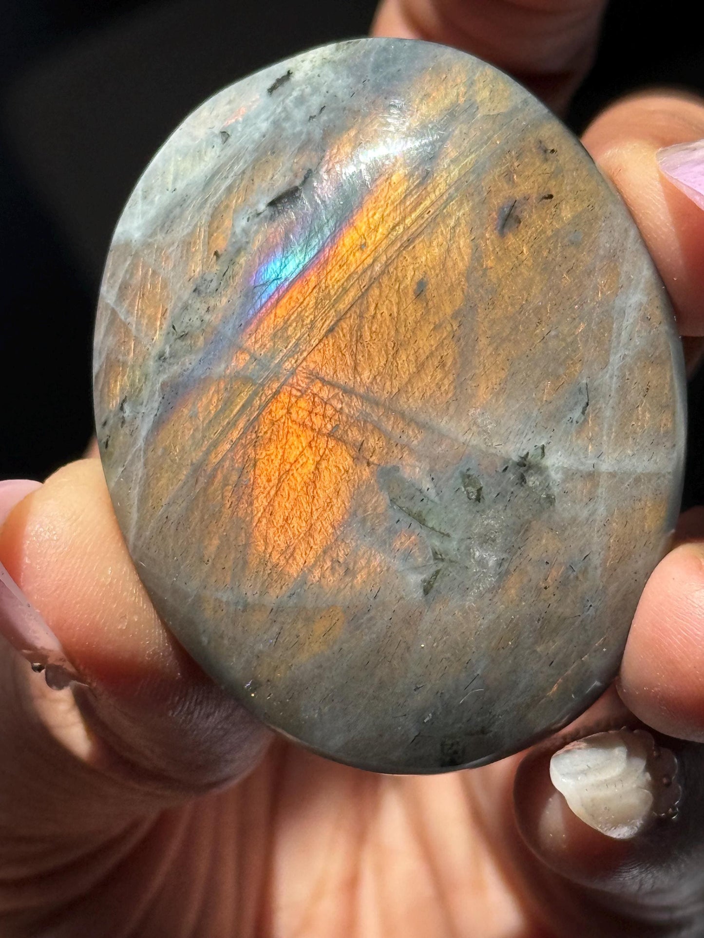 Sunset Labradorite Palmstone, Sunset Flash Lab, Orange Labradorite, Protection Crystals, small