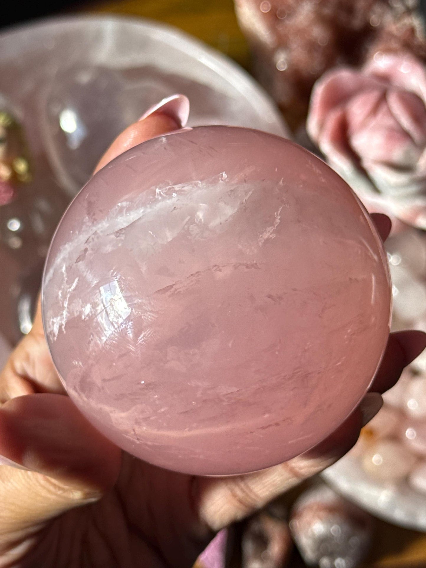 Star Rose Quartz Sphere, Star Flash Rose Quartz, Rose Quartz, 75 mm