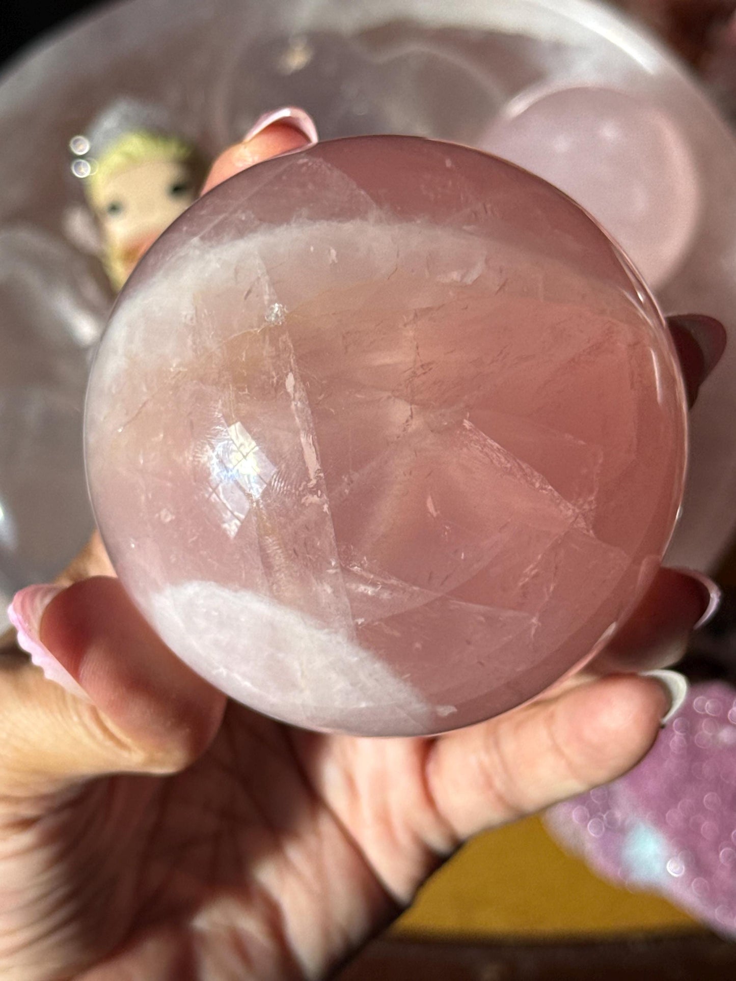 Star Rose Quartz Sphere, Star Flash Rose Quartz, Rose Quartz, 75 mm