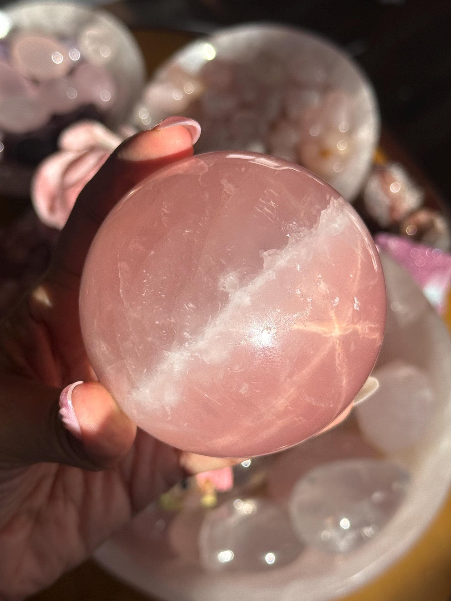 Star Rose Quartz Sphere, Star Flash Rose Quartz, Rose Quartz, 75 mm