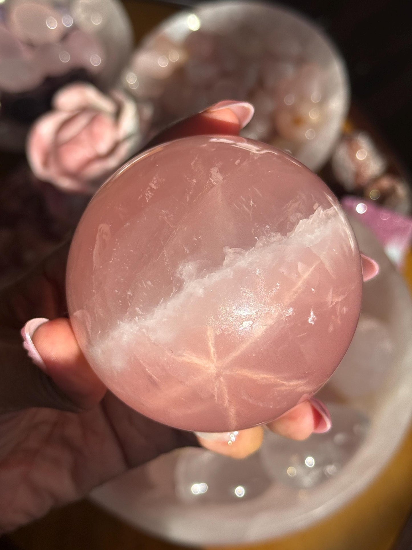 Star Rose Quartz Sphere, Star Flash Rose Quartz, Rose Quartz, 75 mm