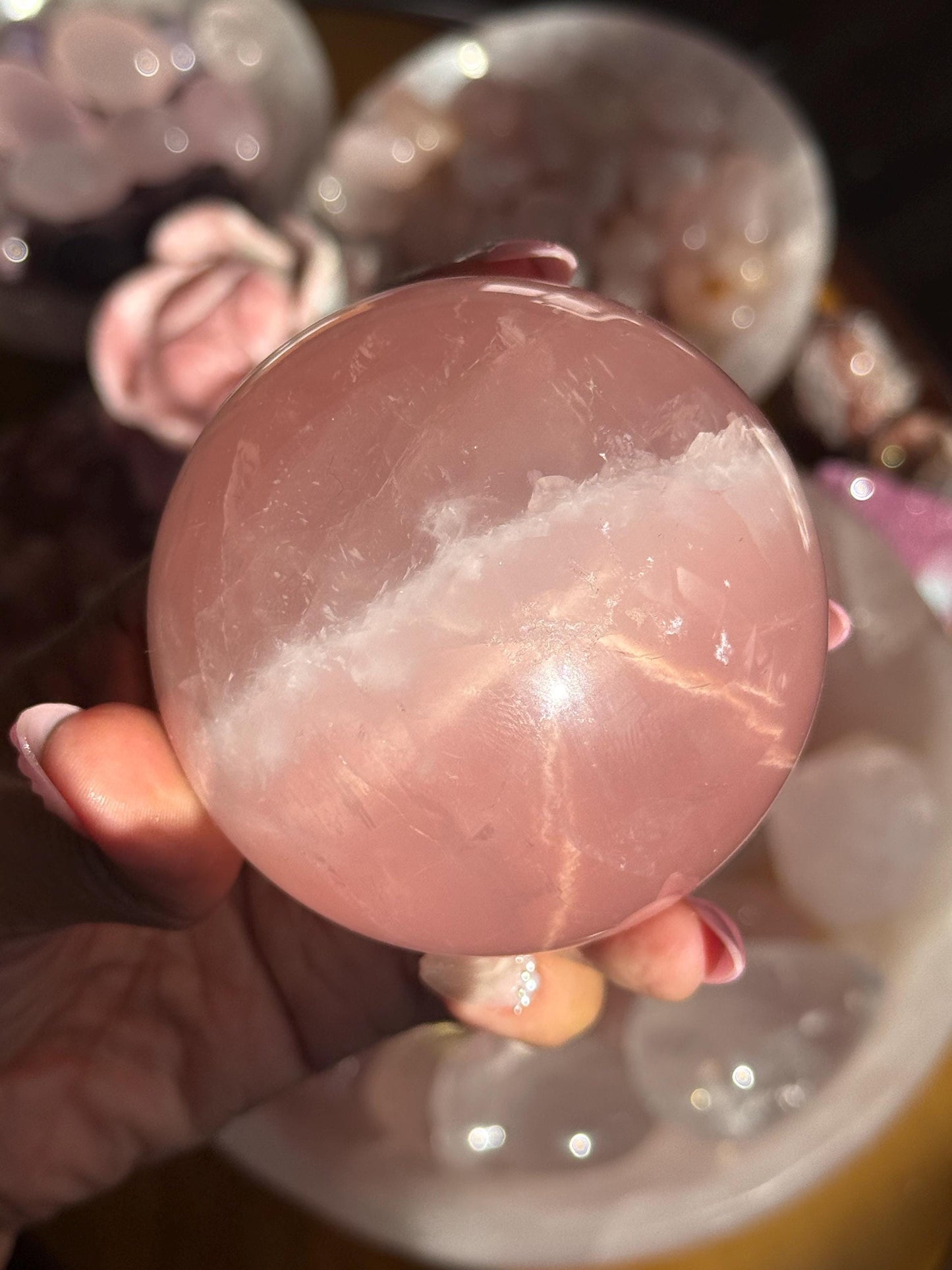 Star Rose Quartz Sphere, Star Flash Rose Quartz, Rose Quartz, 75 mm