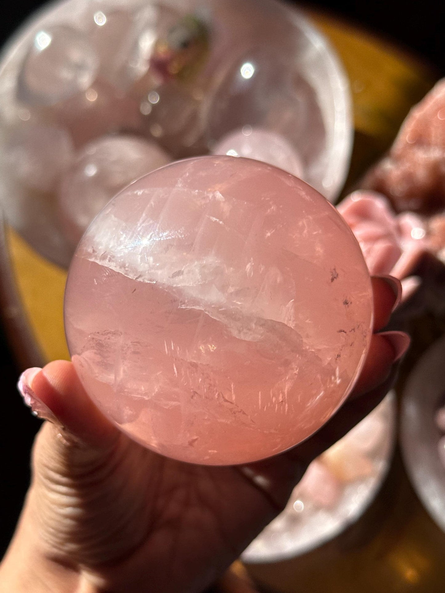 Star Rose Quartz Sphere, Star Flash Rose Quartz, Rose Quartz, 75 mm