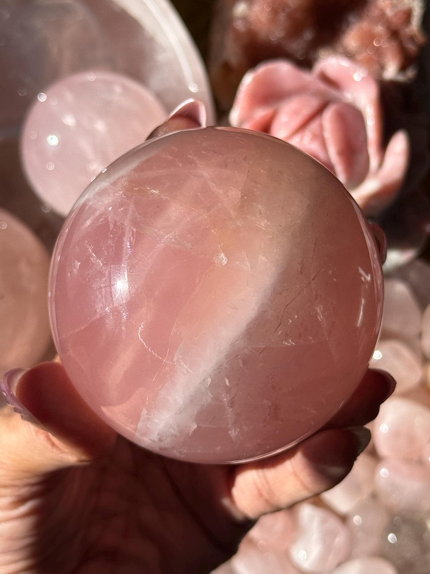 Star Rose Quartz Sphere, Star Flash Rose Quartz, Rose Quartz, 75 mm