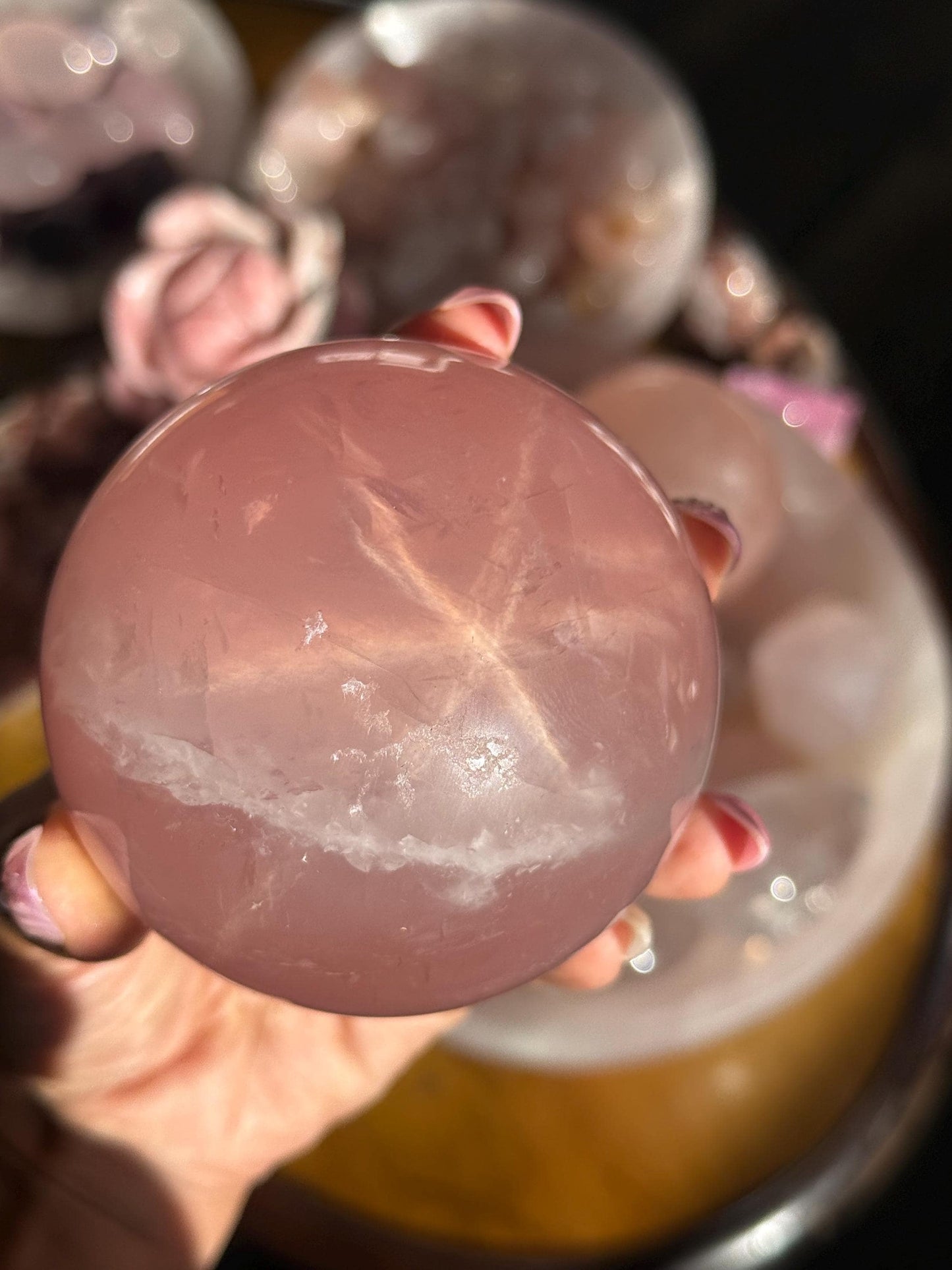 Star Rose Quartz Sphere, Star Flash Rose Quartz, Rose Quartz, 75 mm