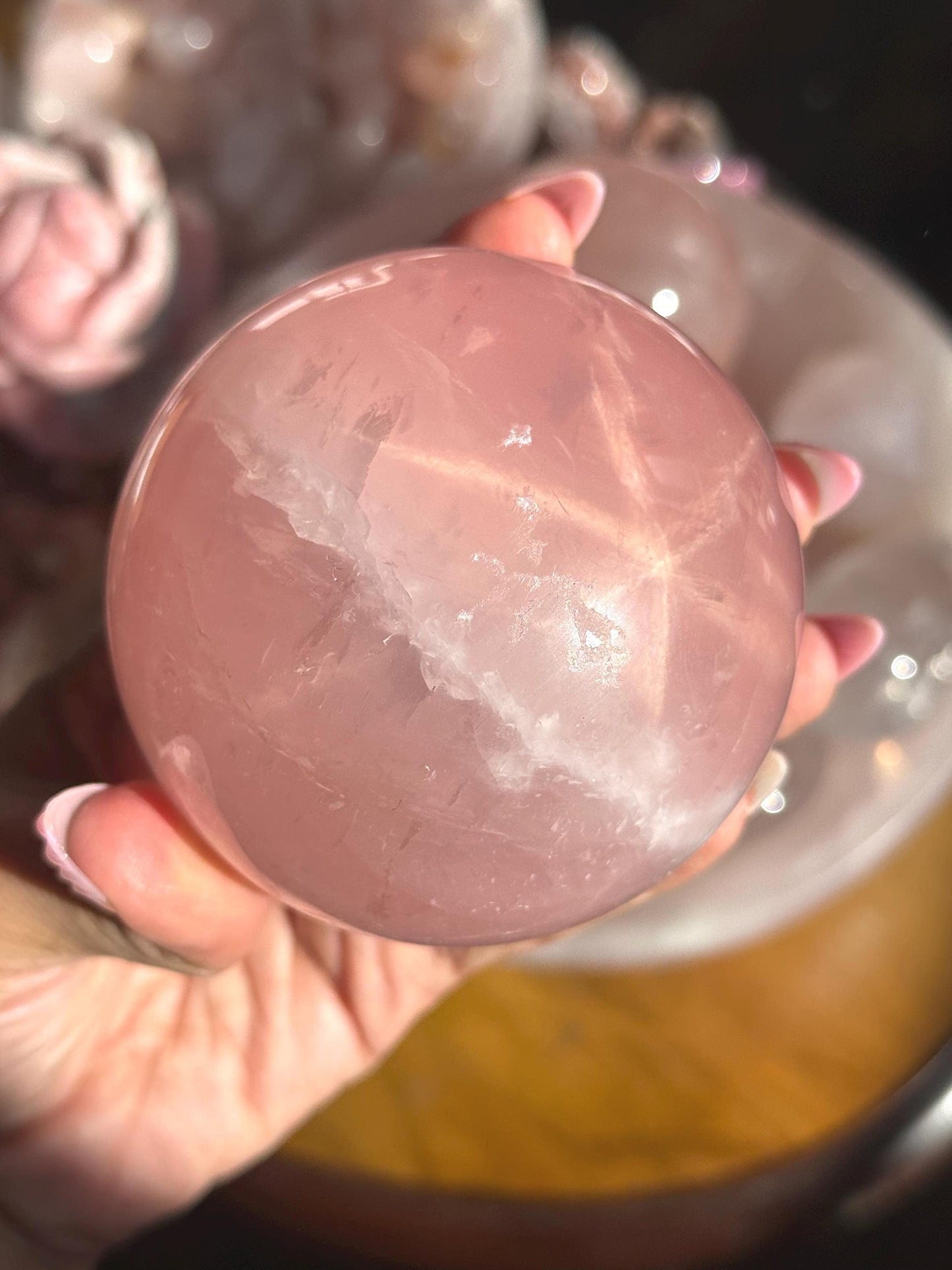 Star Rose Quartz Sphere, Star Flash Rose Quartz, Rose Quartz, 75 mm